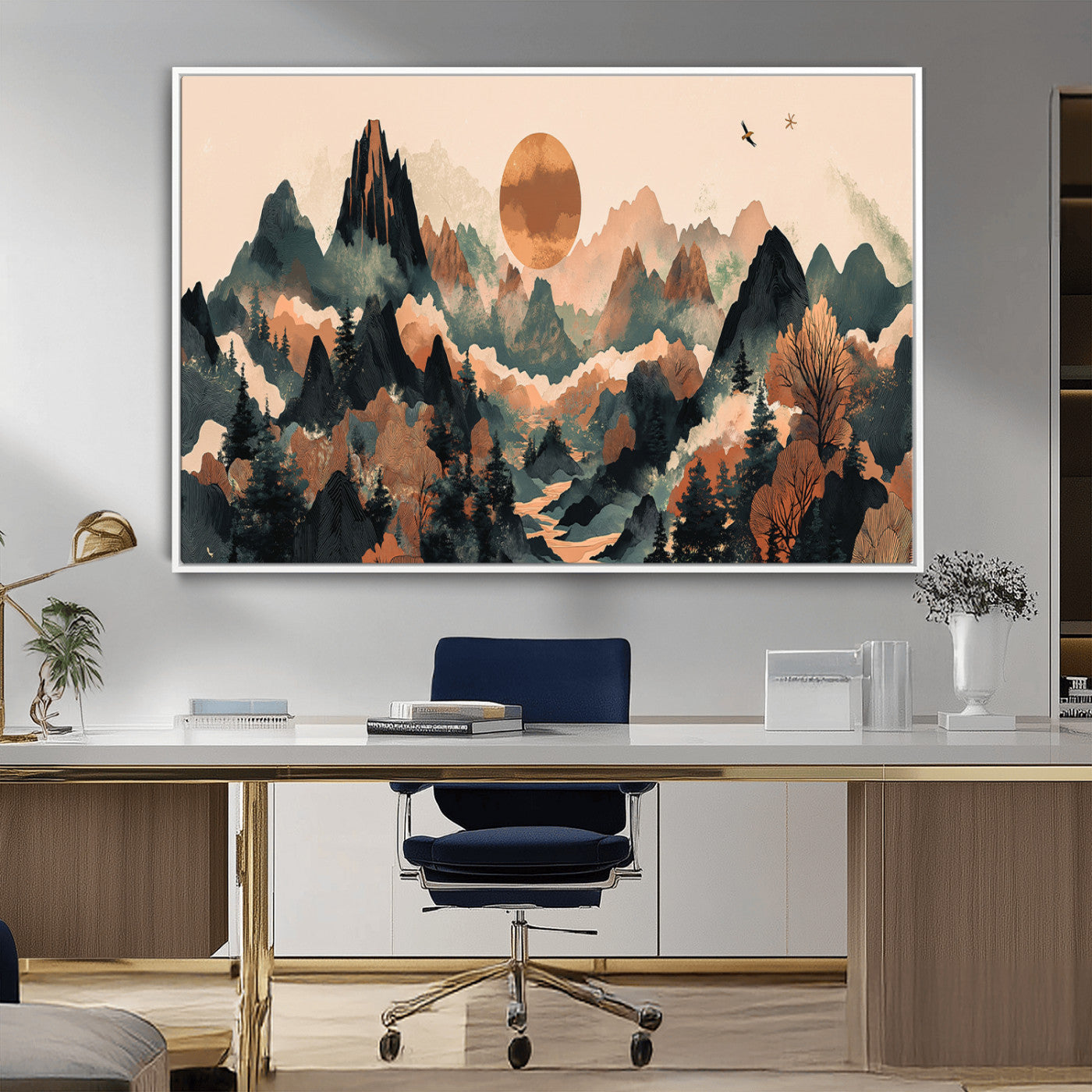 MGV-FC-36X24 - Wood Mountain Landscape Wall Art Canvas Print, Framed Sunset Hills Art Picture Print, Abstract Nature Perfect Boho Decor Artwork