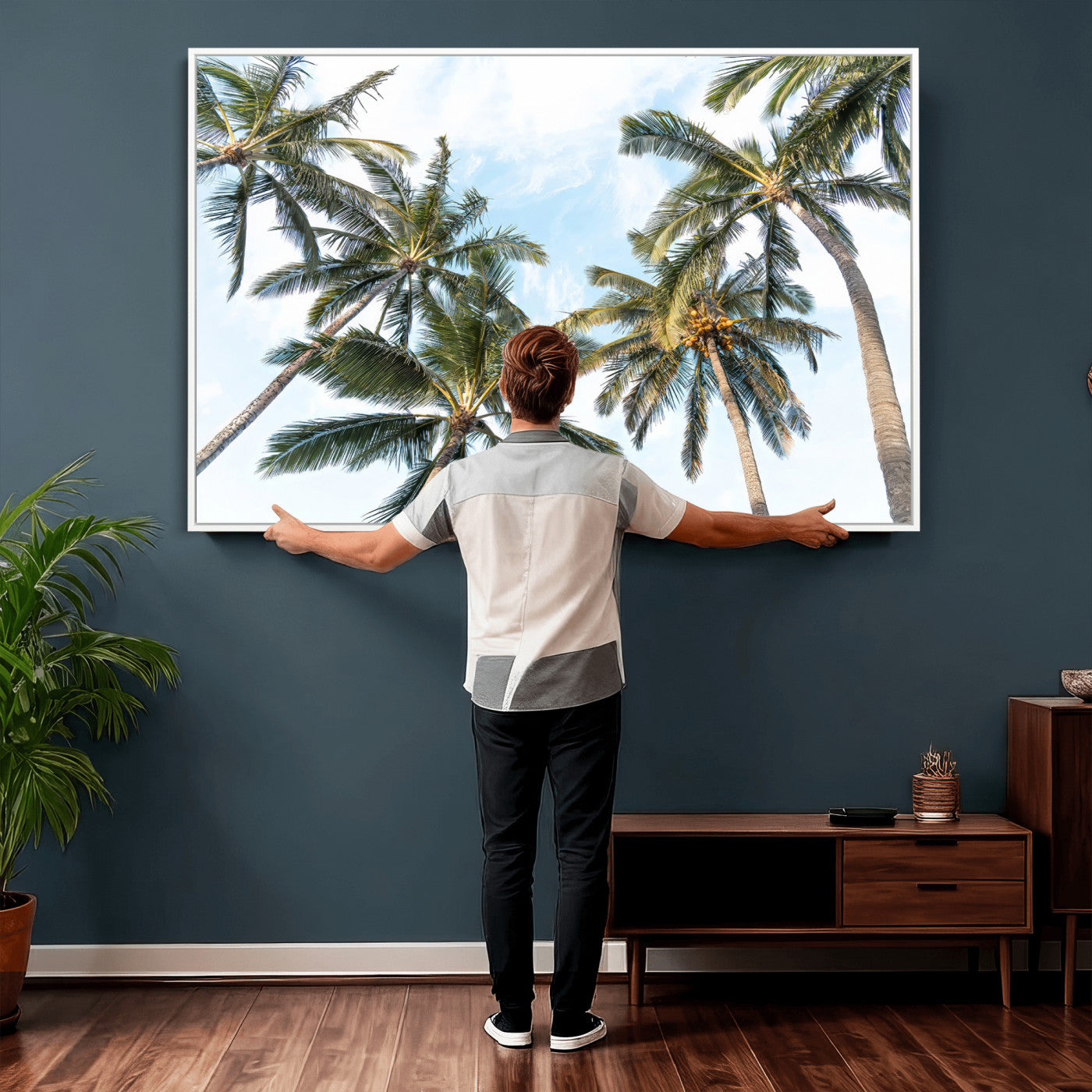 87247012-MGV-CV-36X24 - Tropical Palm Trees Wall Art – Sunlit Leaves & Blue Sky Canvas Print, Island Breeze and Vacation Vibes for Office or Home Decor