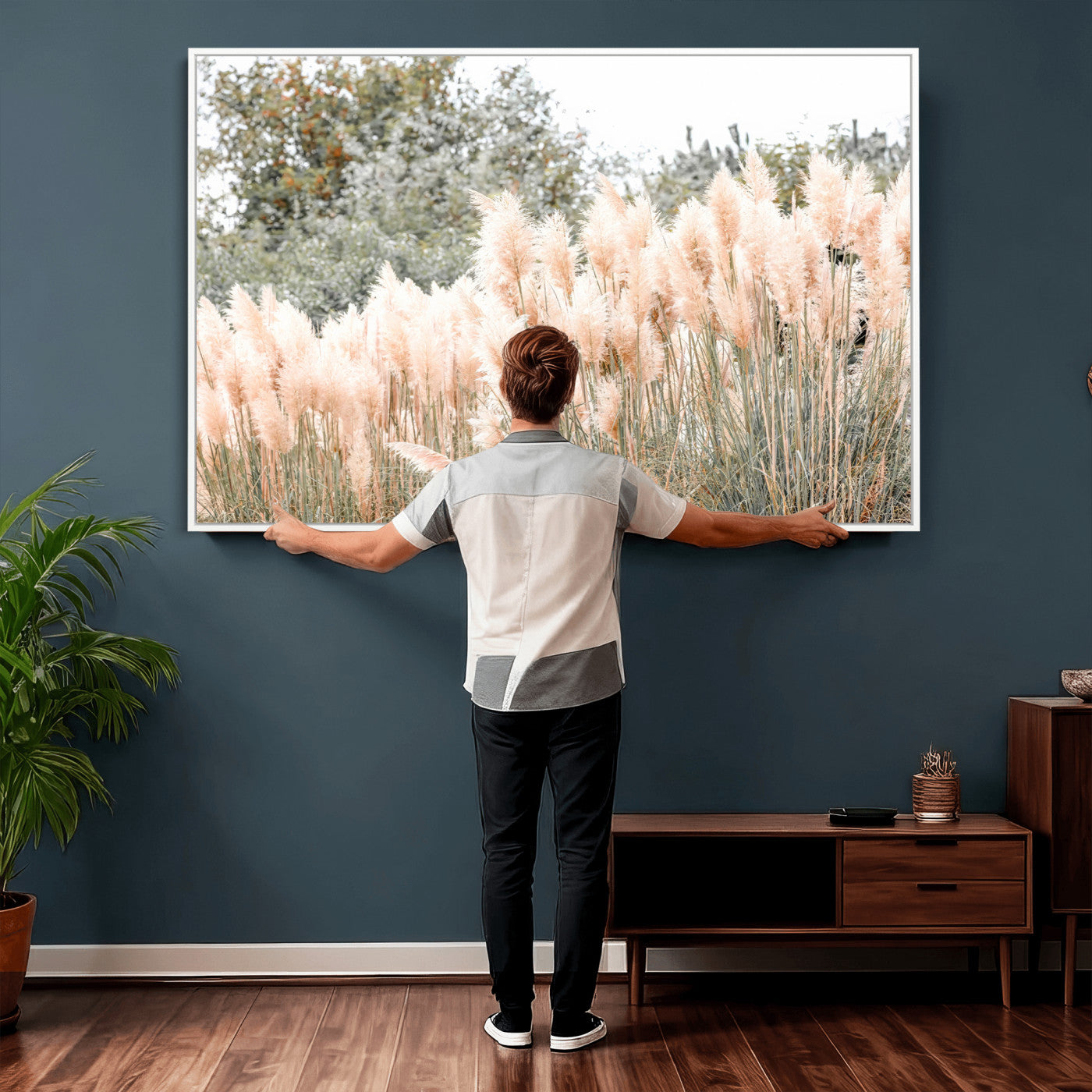 21826392-MGV-CV-36X24 - Pampas Grass Wall Art – Soft Blush Hues and Natural Texture Canvas Print, Serene Outdoors & Botanical Charm for Living Room or Nature Decor