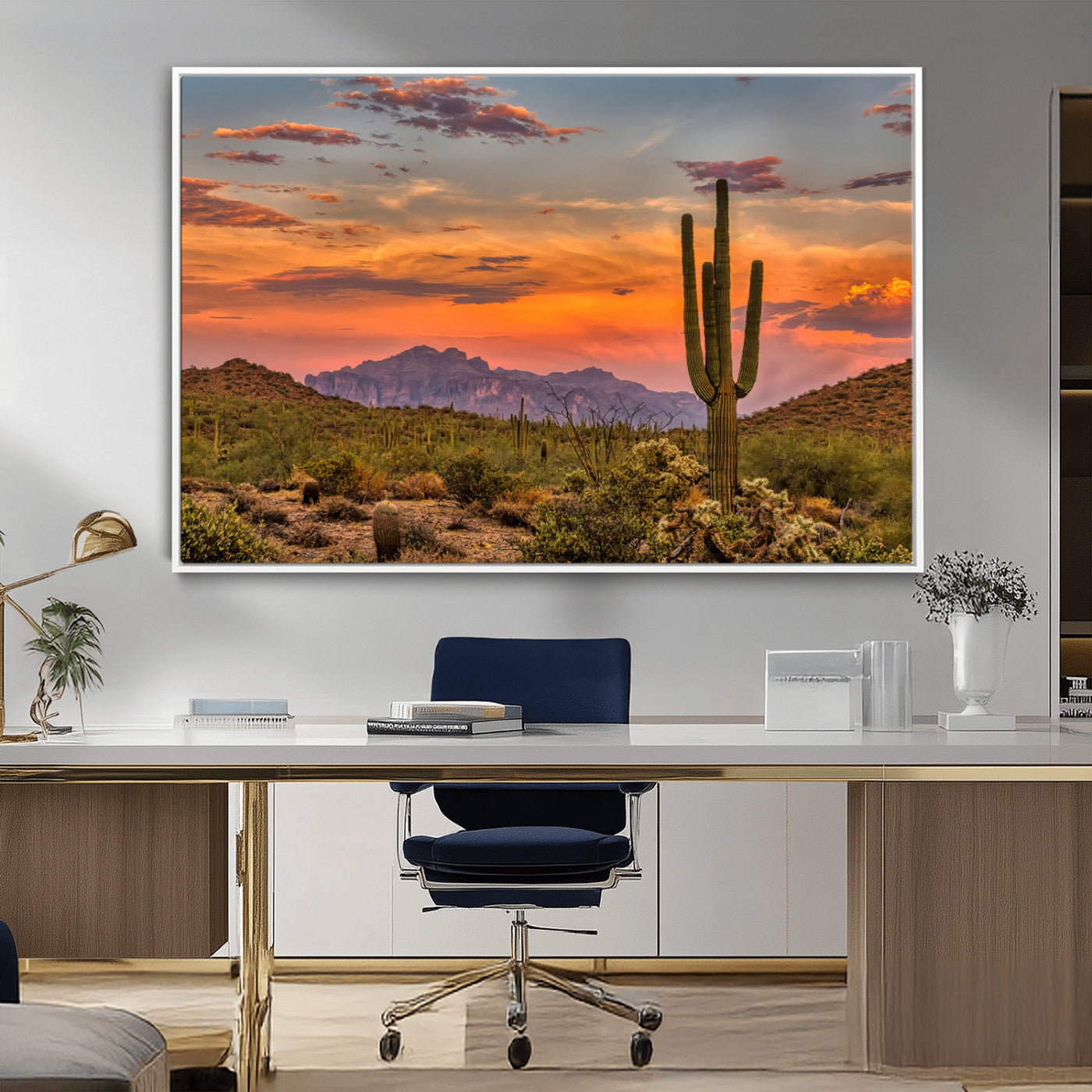 MGV-FC-36X24 - Saguaro Cactus Wall Art Canvas Print, Framed Arizona Sunset Art Picture Print, Sonoran Desert Perfect Southwestern Boho Decor Artwork