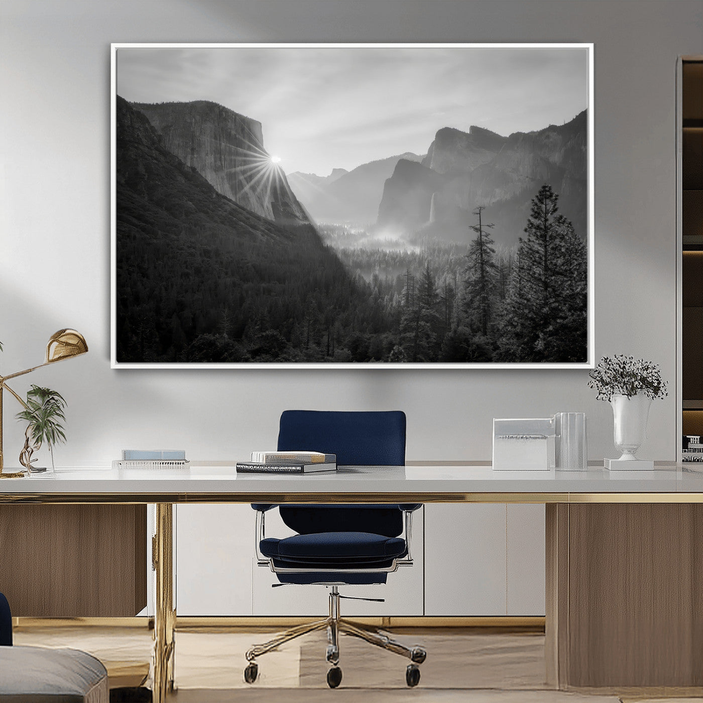 MGV-FC-36X24 - Yosemite Valley Wall Art Canvas Print, Framed El Capitan Sunrise Art Picture Print, Misty Mountain Perfect Modern Rustic Decor Artwork