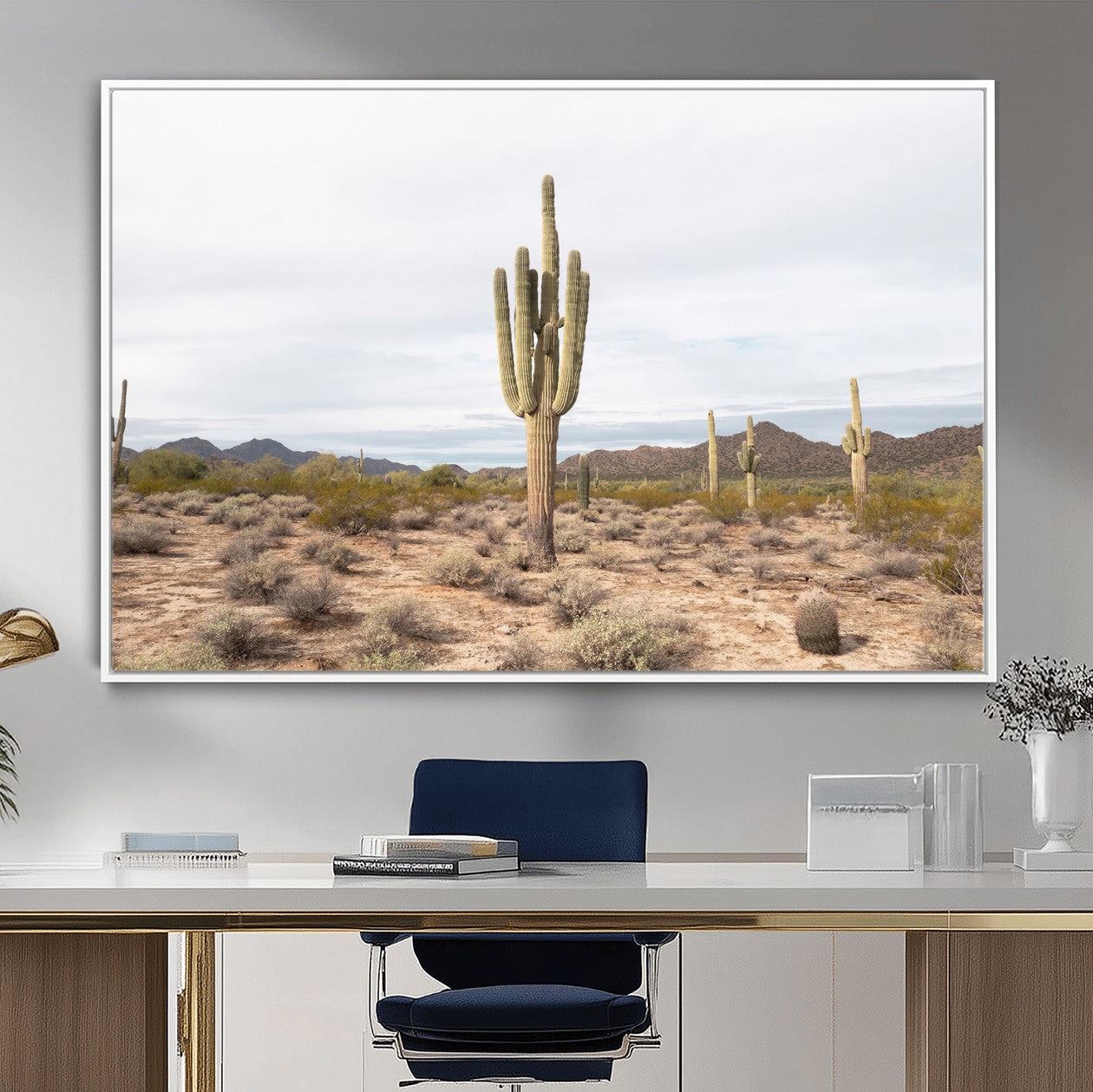 MGV-FC-36X24 - Saguaro Cactus Wall Art Canvas Print, Framed Desert Cactus Art Picture Print, Earthy Desert Perfect Southwestern Boho Decor Artwork