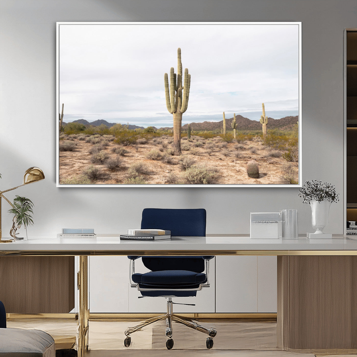 MGV-FC-36X24 - Saguaro Cactus Wall Art Canvas Print, Framed Desert Cactus Art Picture Print, Earthy Desert Perfect Southwestern Boho Decor Artwork