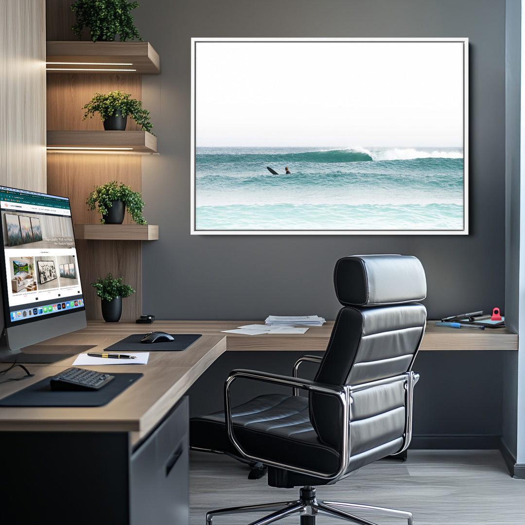 Surfing Wall Art Canvas Print, Framed Ocean Art Picture Print, Waves Perfect Minimalist Decor