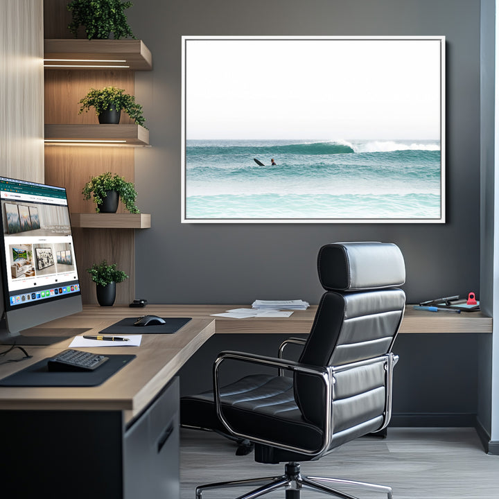 Surfing Wall Art Canvas Print, Framed Ocean Art Picture Print, Waves Perfect Minimalist Decor