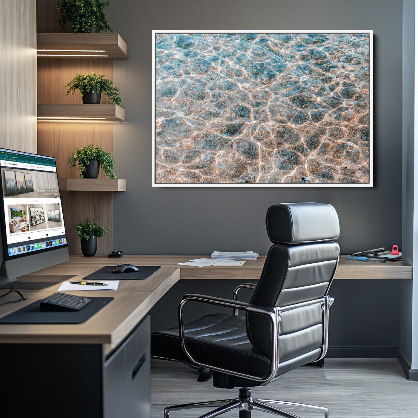 26580287-MGV-CV-36X24-Clear Water Wall Art Canvas Print, Framed Sunlit Ripples Art Picture Print, Ocean Texture Perfect Modern Coastal Decor