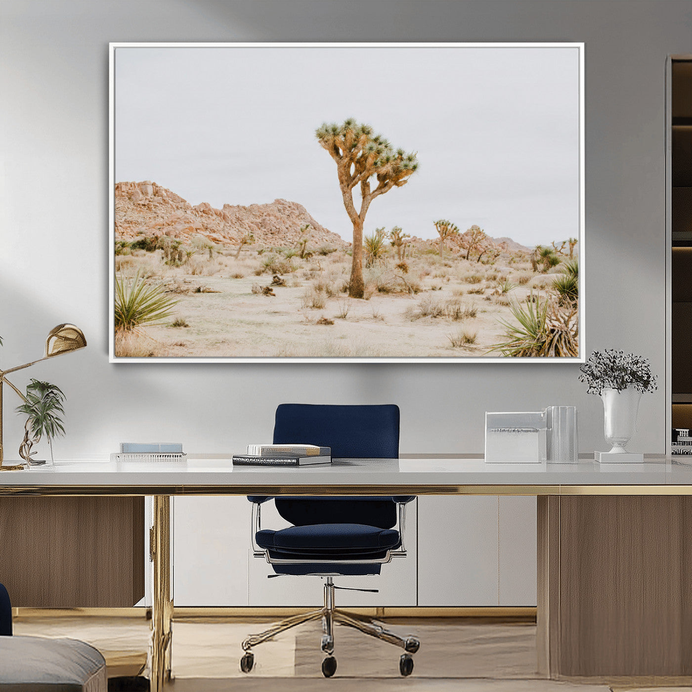 MGV-FC-36X24 - Joshua Tree Wall Art Canvas Print, Framed Neutral Desert Art Picture Print, Earthy Landscape Perfect Neutral Boho Decor Artwork