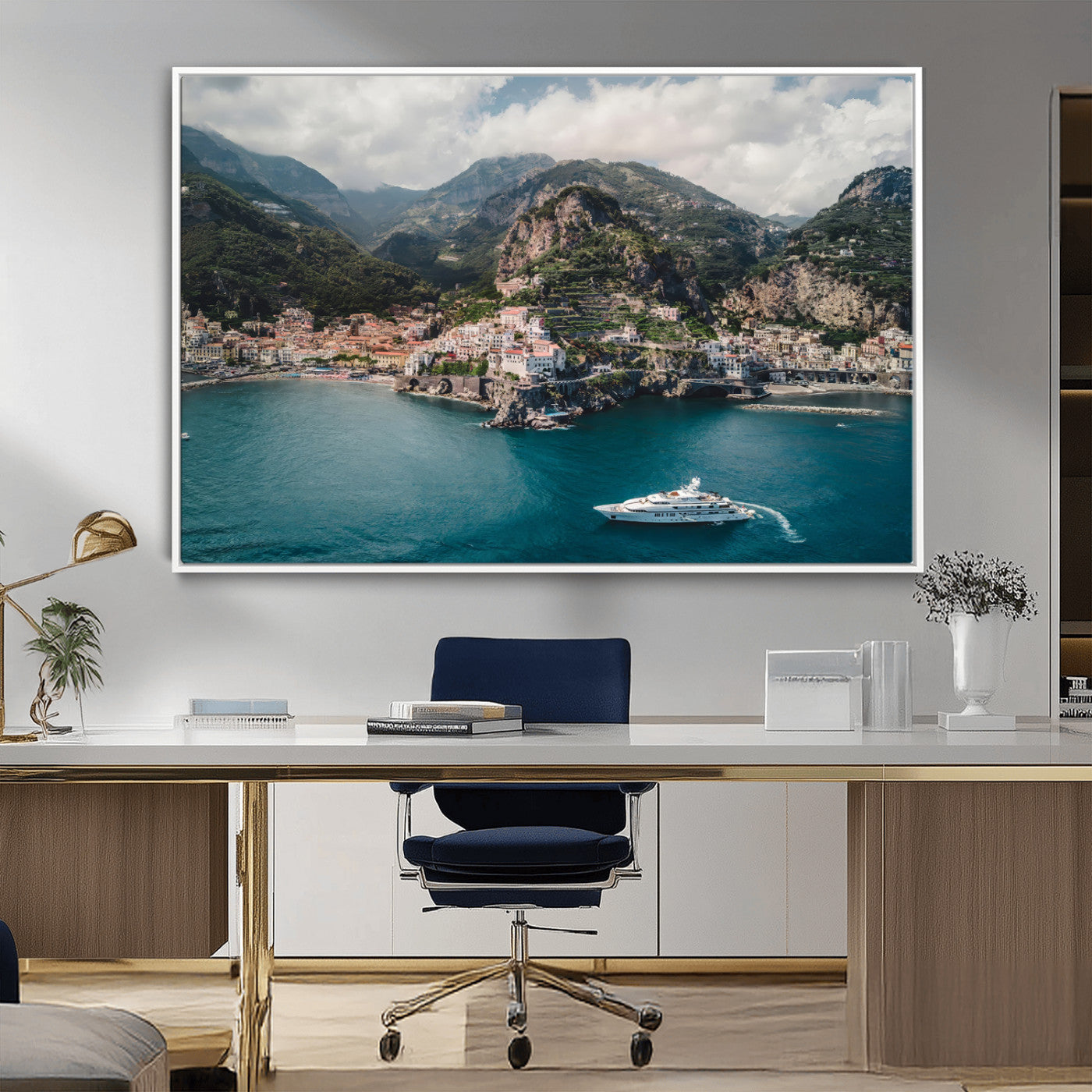 MGV-FC-36X24 - Amalfi Coast Wall Art Canvas Print, Framed Italy Travel Art Picture Print, Mediterranean Landscape Perfect Mediterranean Coastal Decor Artwork