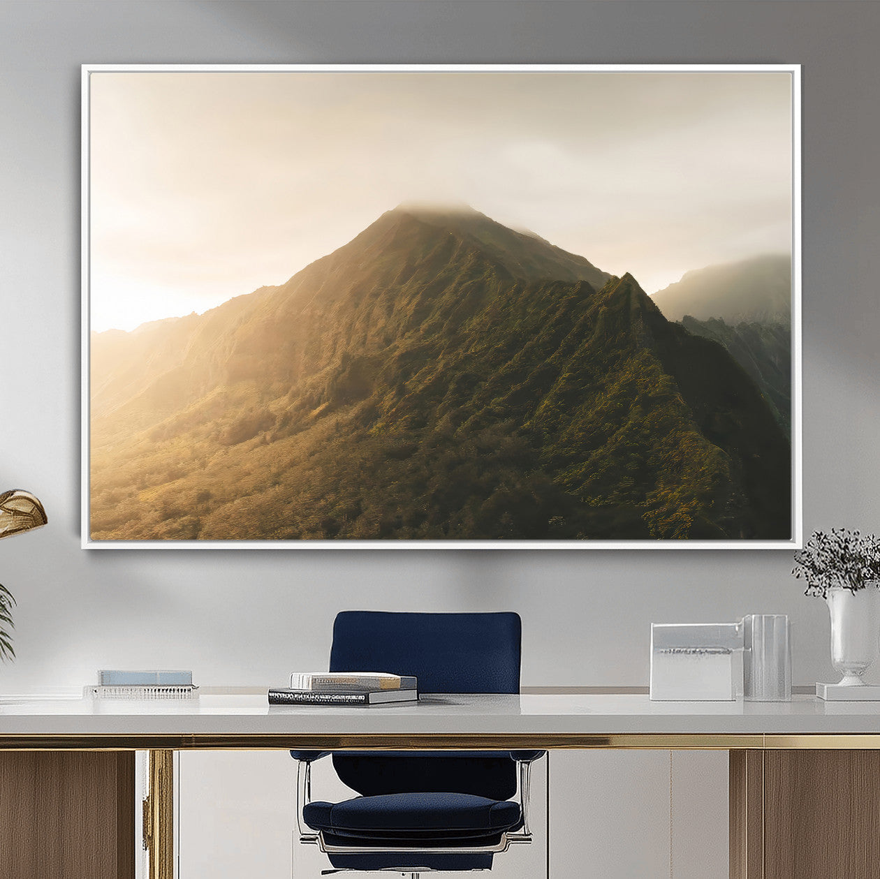 42338636-MGV-FC-36X24_White-Mountain Wall Art – Framed Sunset Landscape Canvas Artwork, Serene Nature Design, Rustic Decor for Home, Office