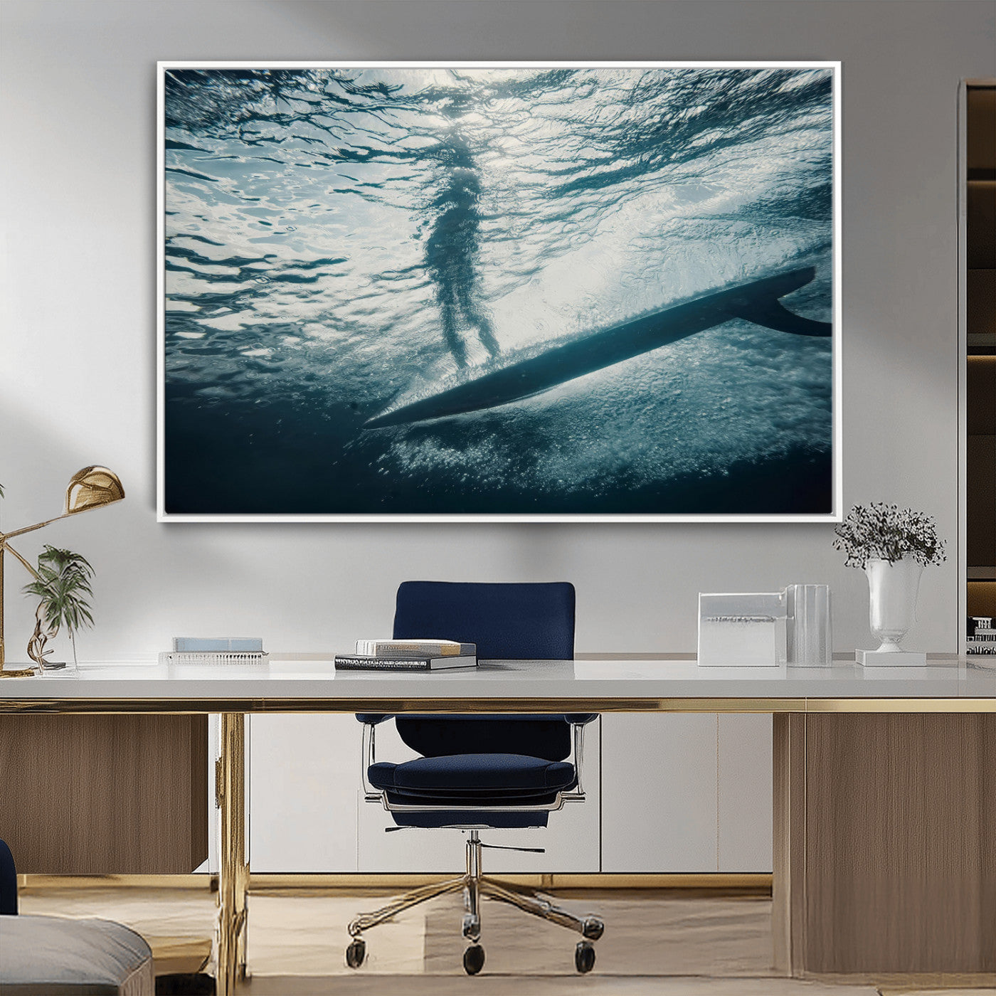 MGV-FC-36X24 - Submerged Surf Wall Art Canvas Print, Framed Underwater Perspective Art Picture Print, Ocean Surf Perfect Coastal Adventure Decor Artwork
