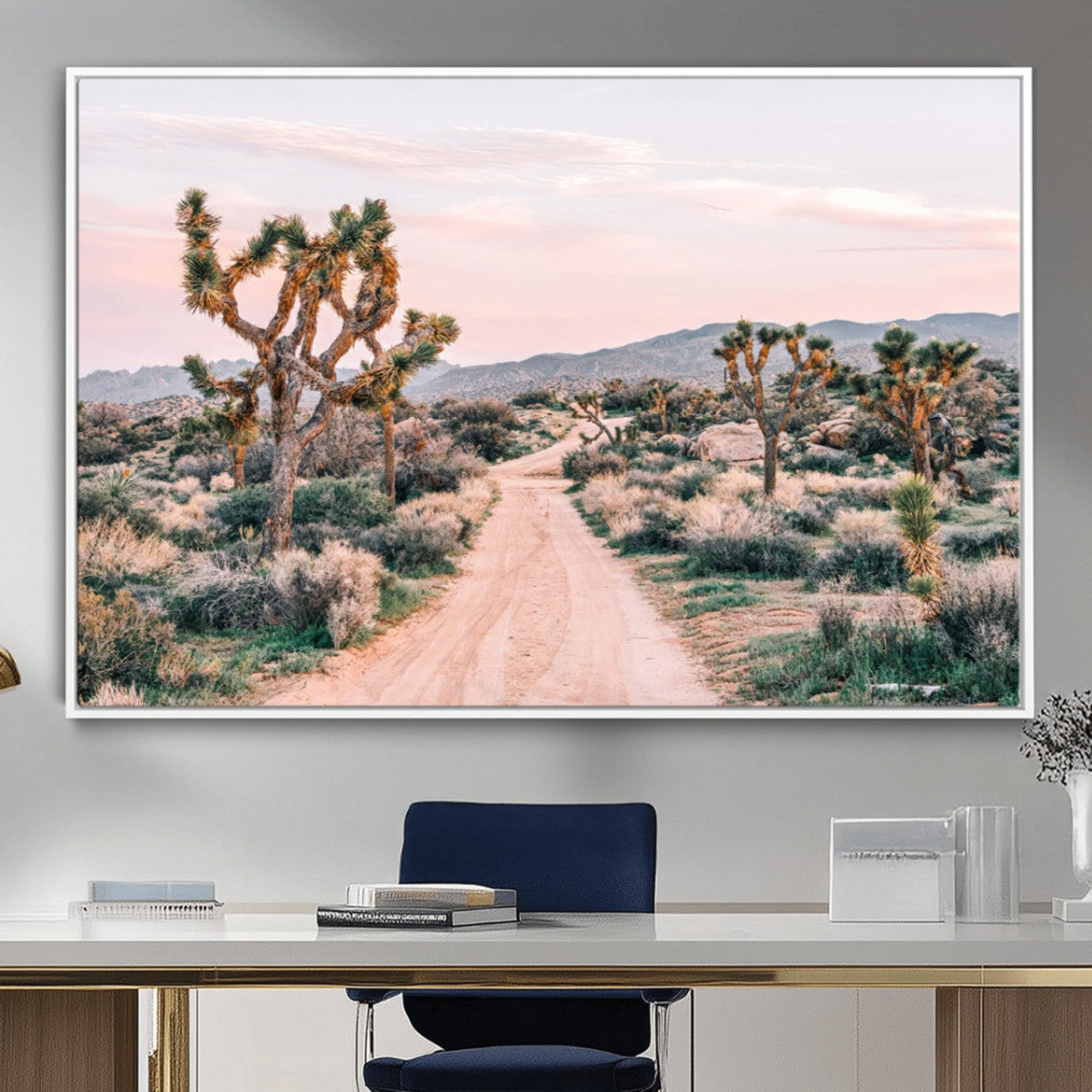 12540952-MGV-CV-36X24-Joshua Tree Park Wall Art Canvas Print – Framed Desert Road Art Picture Sunset Drive Artwork for Home, Office