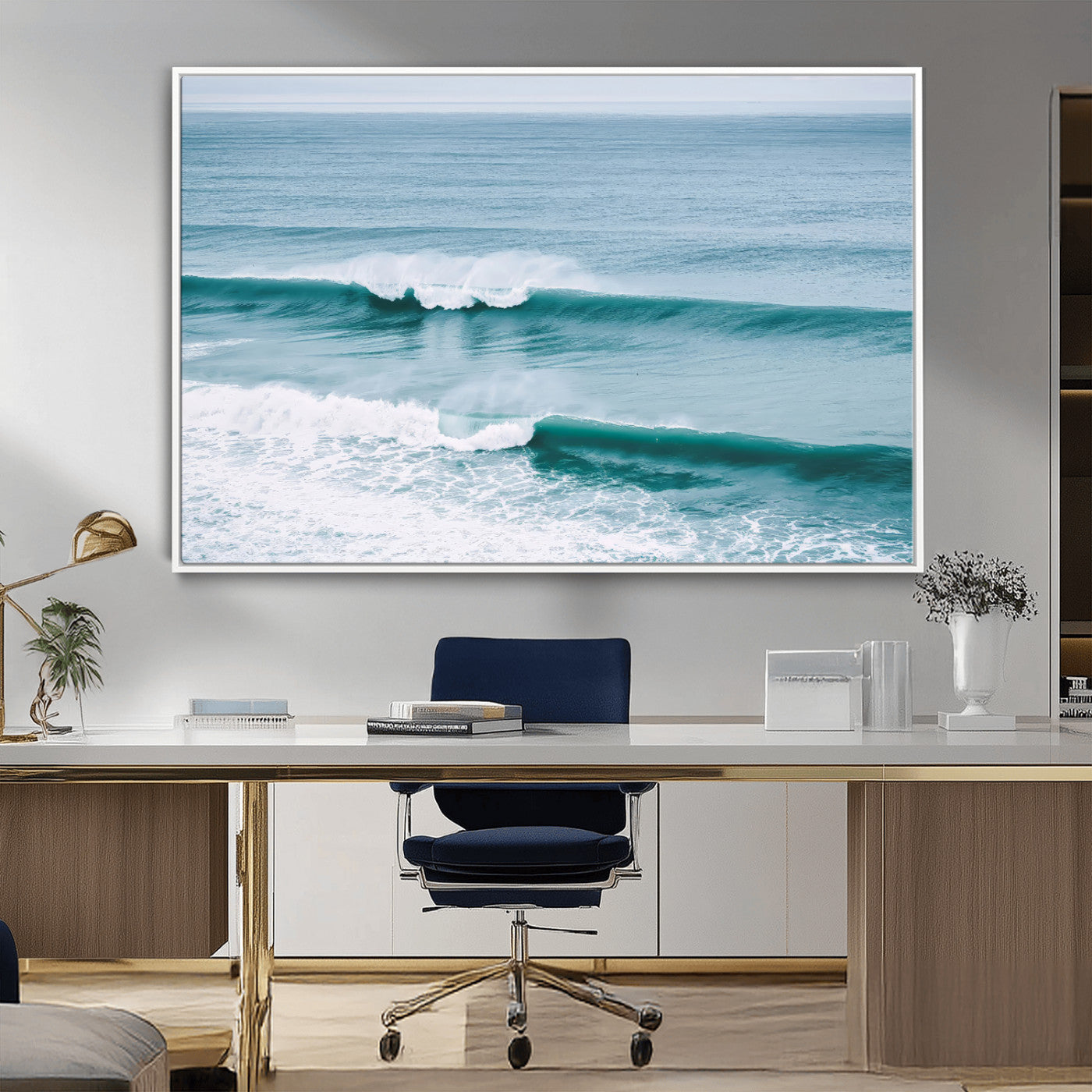 MGV-FC-36X24 - Ocean Swell Wall Art Canvas Print, Framed Surf Waves Art Picture Print, Blue Water Perfect Coastal Dynamic Decor Artwork