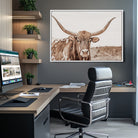 Longhorn Cow Wall Art Canvas Print, Framed Texas Ranch Art Picture Print, Western Bull Perfect County Decor Artwork