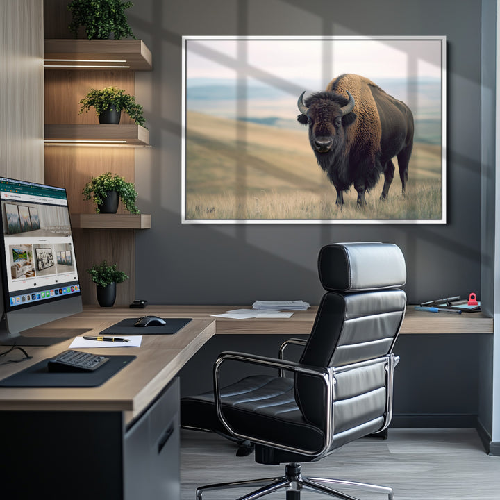 Bison Wall Art Canvas Print, Buffalo Canvas Print Print, Framed American Bison Decor Art Print, Large Frontier Style Printing Perfect