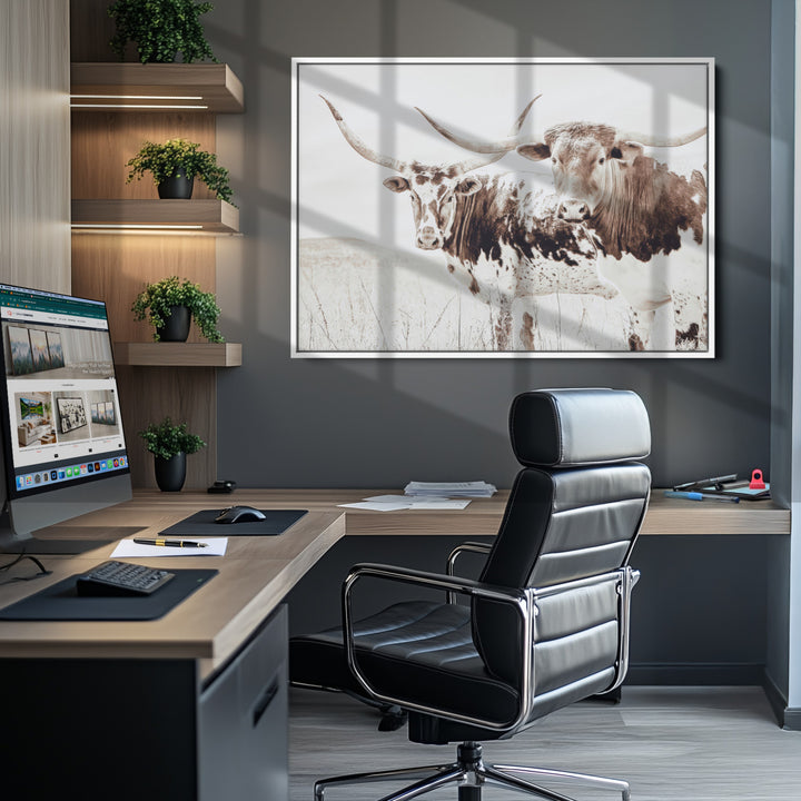 Longhorn Wall Art Canvas Print, Longhorn Wall Art Wall Art Canvas Print, Western Cow Canvas Print, Framed Rustic Farm Decor Art Print,