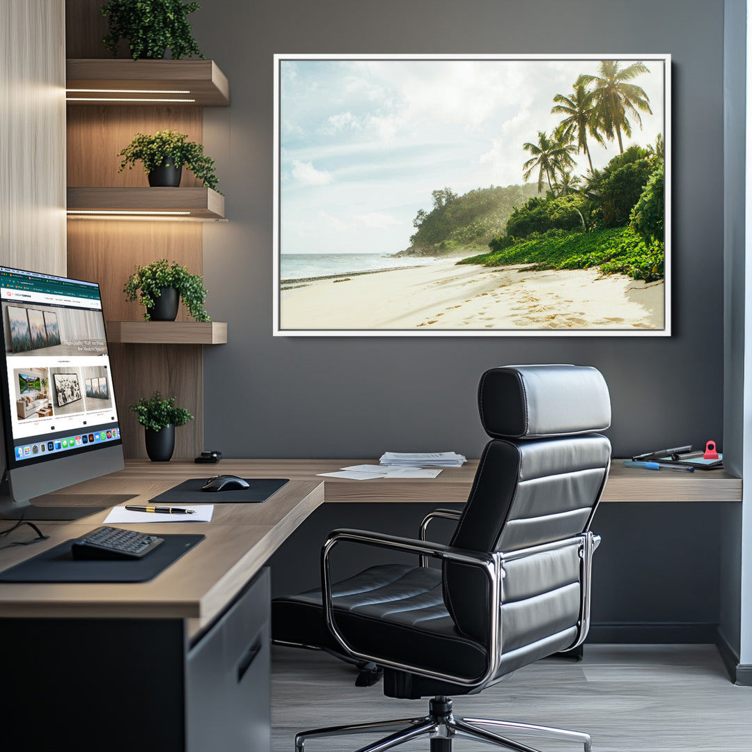 Relaxing Beach Wall Art Canvas Print, Framed Ocean View Art Picture Print, Coastal Serenity Perfect Tropical Coastal Decor Artwork