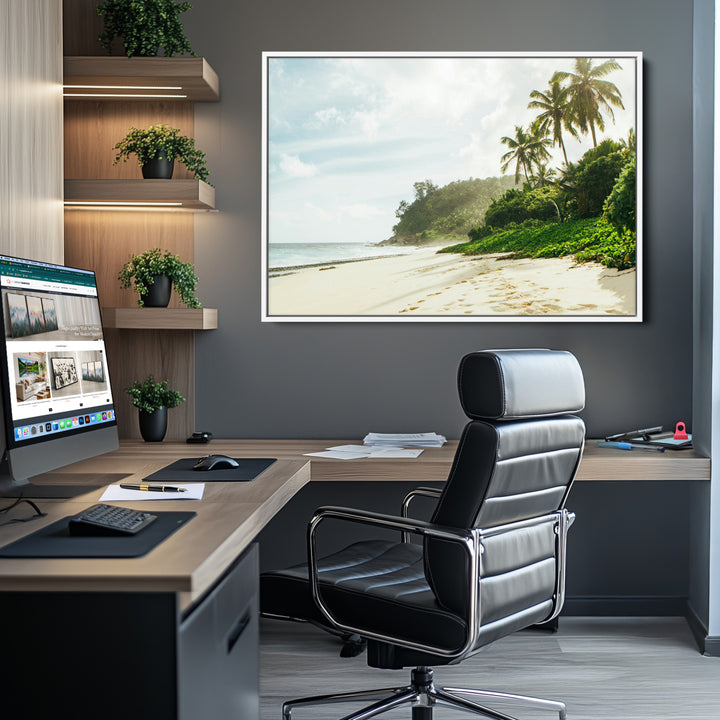 Relaxing Beach Wall Art Canvas Print, Framed Ocean View Art Picture Print, Coastal Serenity Perfect Tropical Coastal Decor Artwork