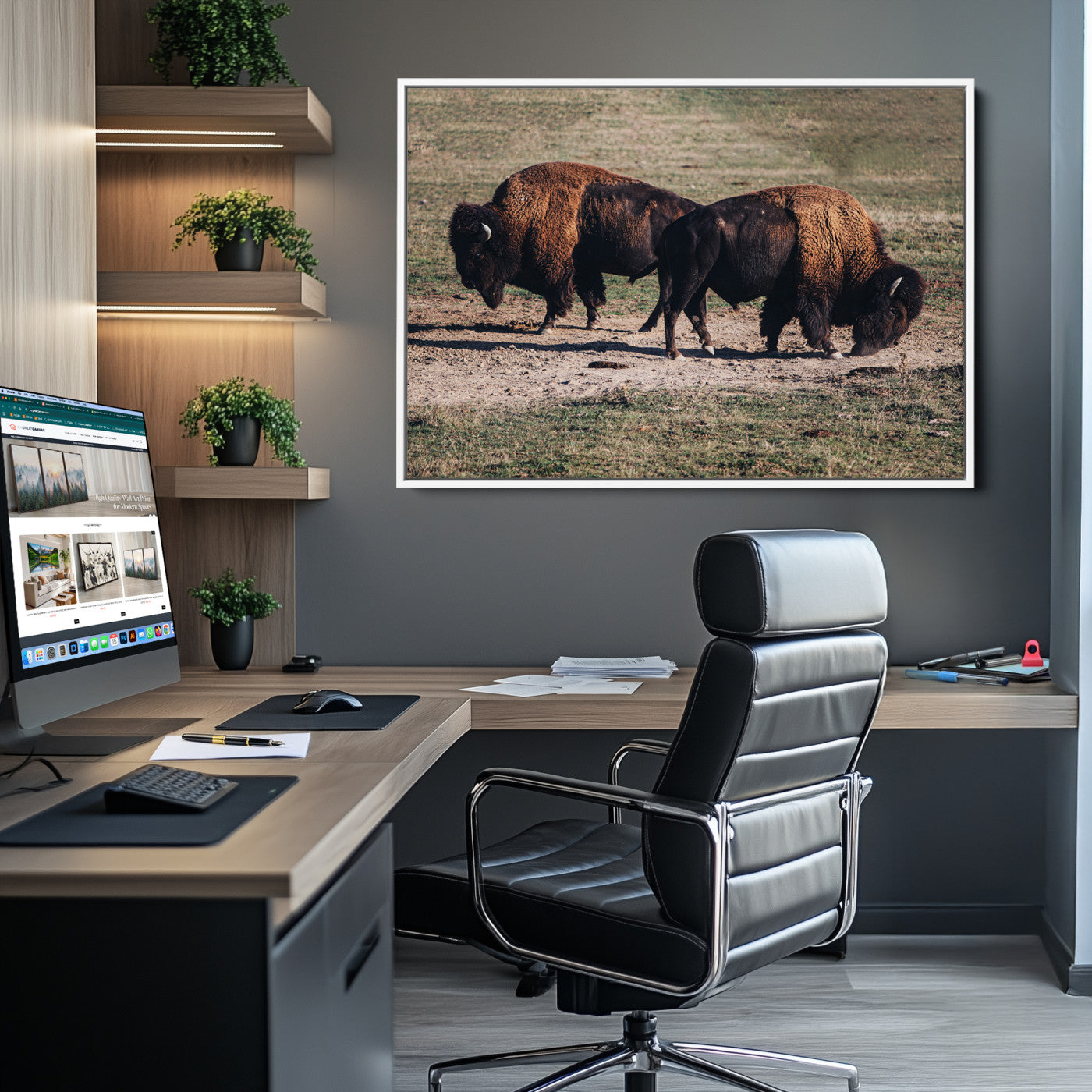 Bison Photography Wall Art Canvas Print, Framed Western Wildlife Art Picture Print, Modern Ranch Perfect Western Rustic Decor Artwork