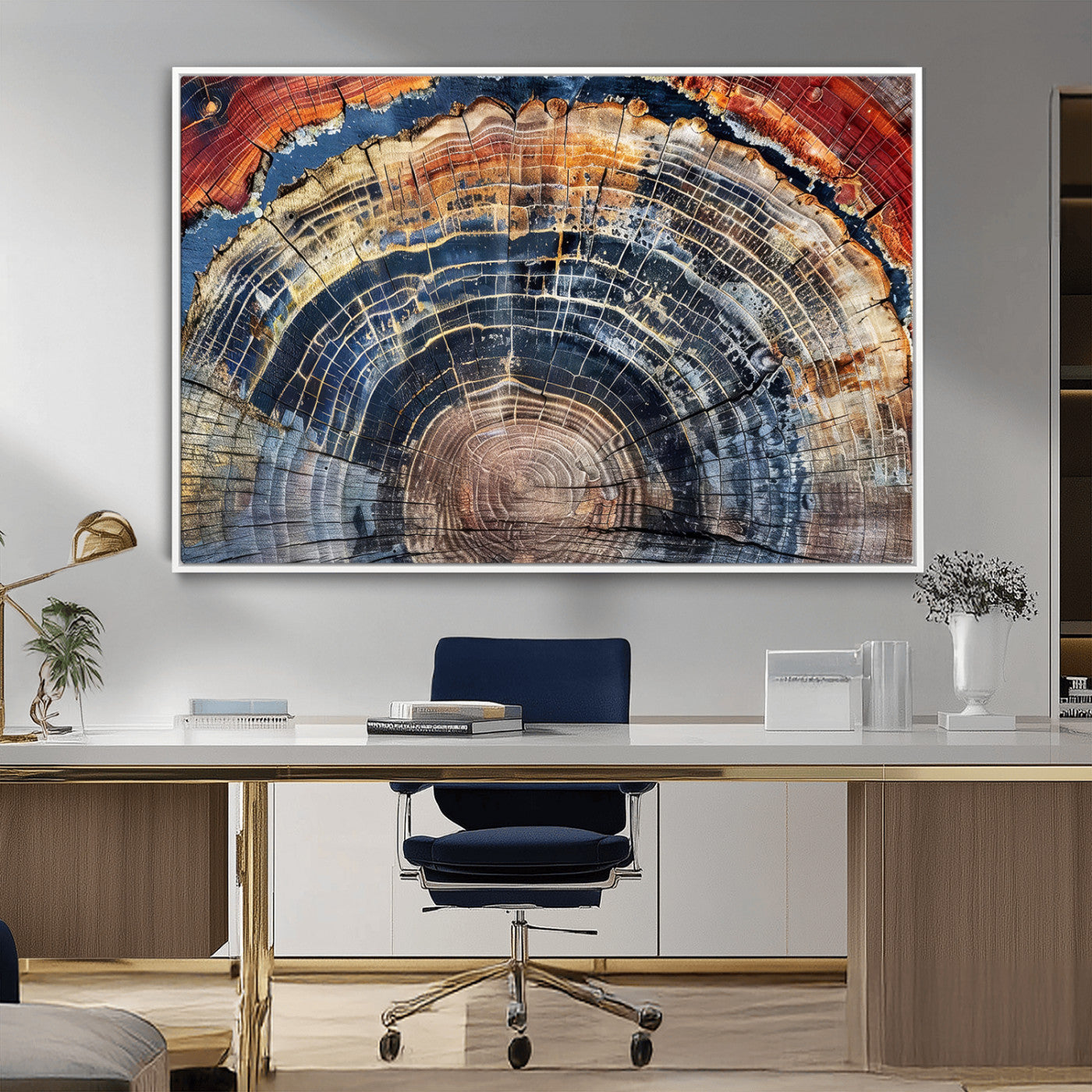 Close-up of petrified wood with rich earthy tones and intricate tree rings, highlighting natural texture and organic patterns.