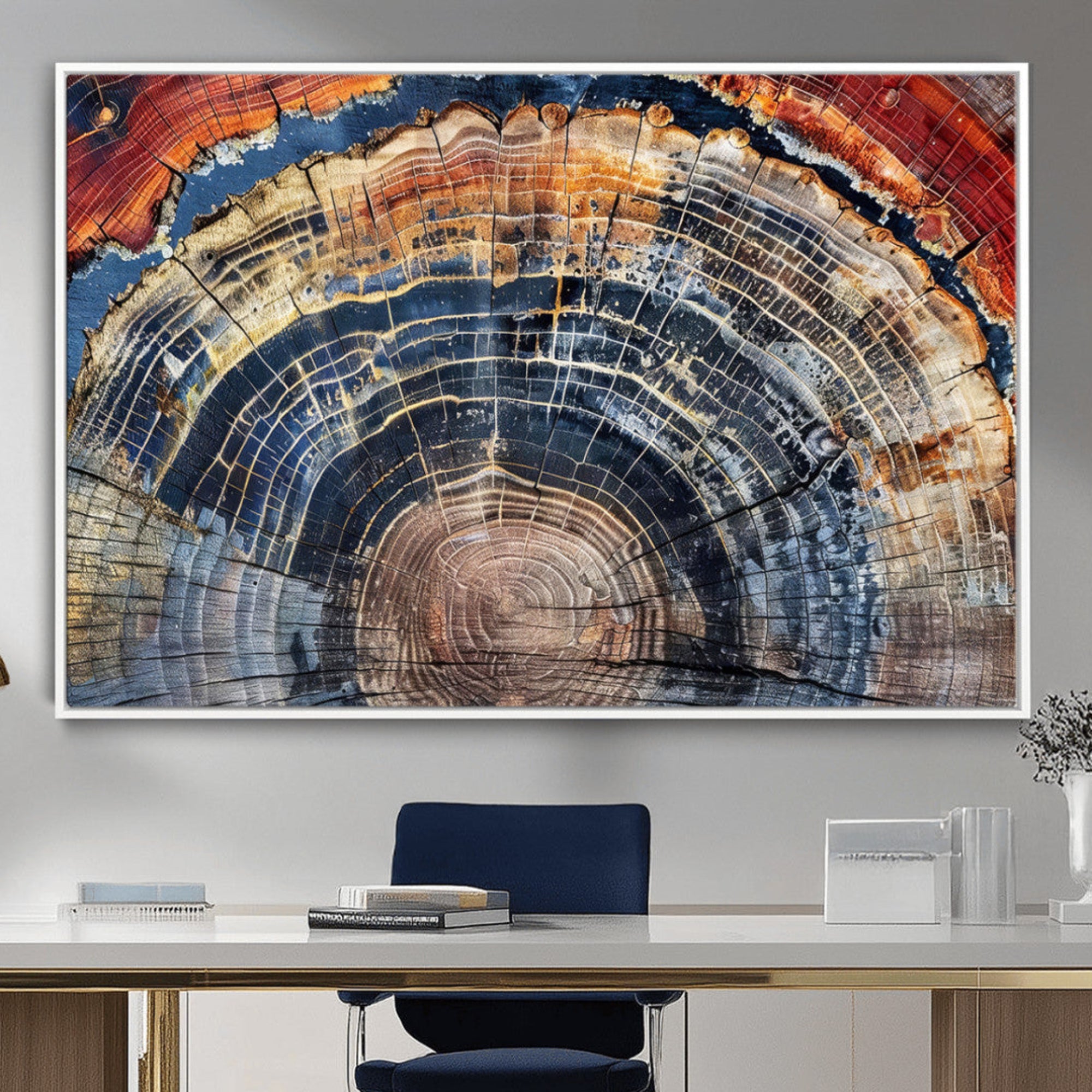 60292921-MGV-CV-36X24-Tree Rings Wall Art Canvas Print – Framed Wood Art Picture Petrified Wood Artwork for Home, Office, Living Room