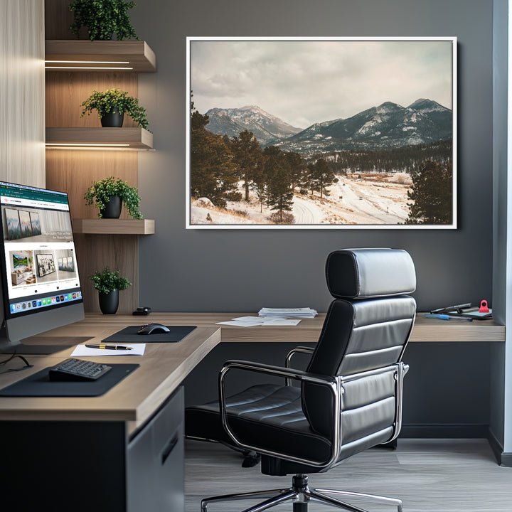 Mountain Landscape Wall Art Canvas Print, Framed Snowy Peaks Art Picture Print, Alpine Aesthetic Perfect Rustic Winter Decor Artwork