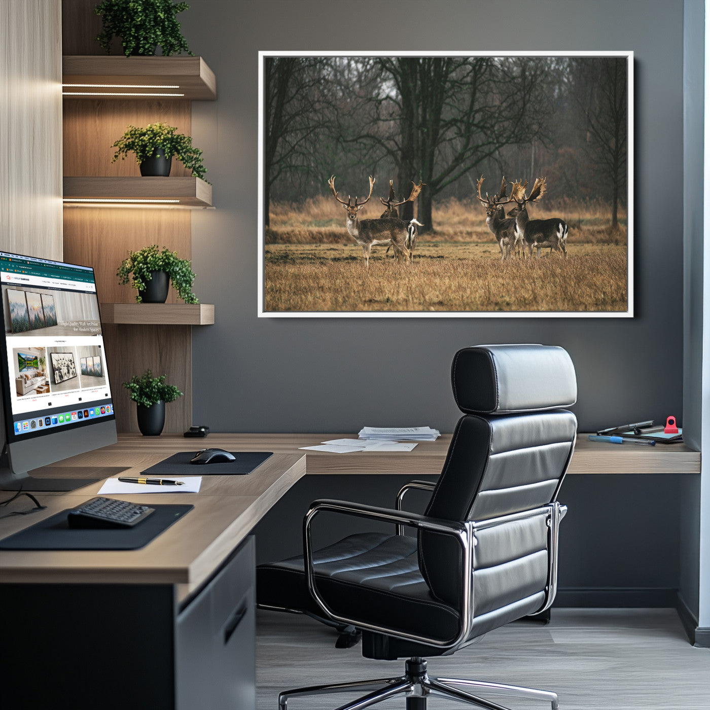 Deer Photography Wall Art Canvas Print, Framed Rustic Wildlife Art Picture, Rustic Deer Wall Art Print