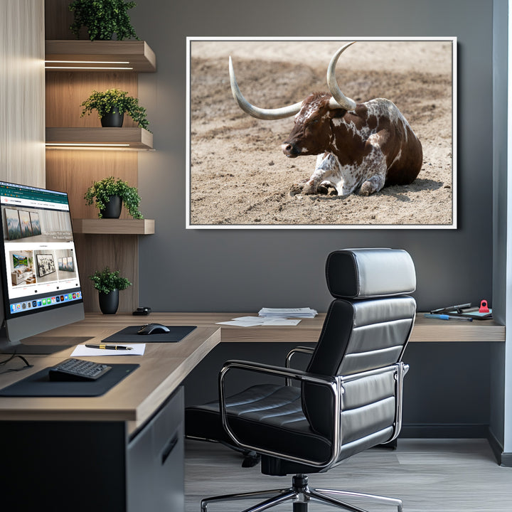 Texas Longhorn Wall Art Canvas Print, Framed Country Living Art Picture Print, Farmhouse Perfect Western Decor Artwork