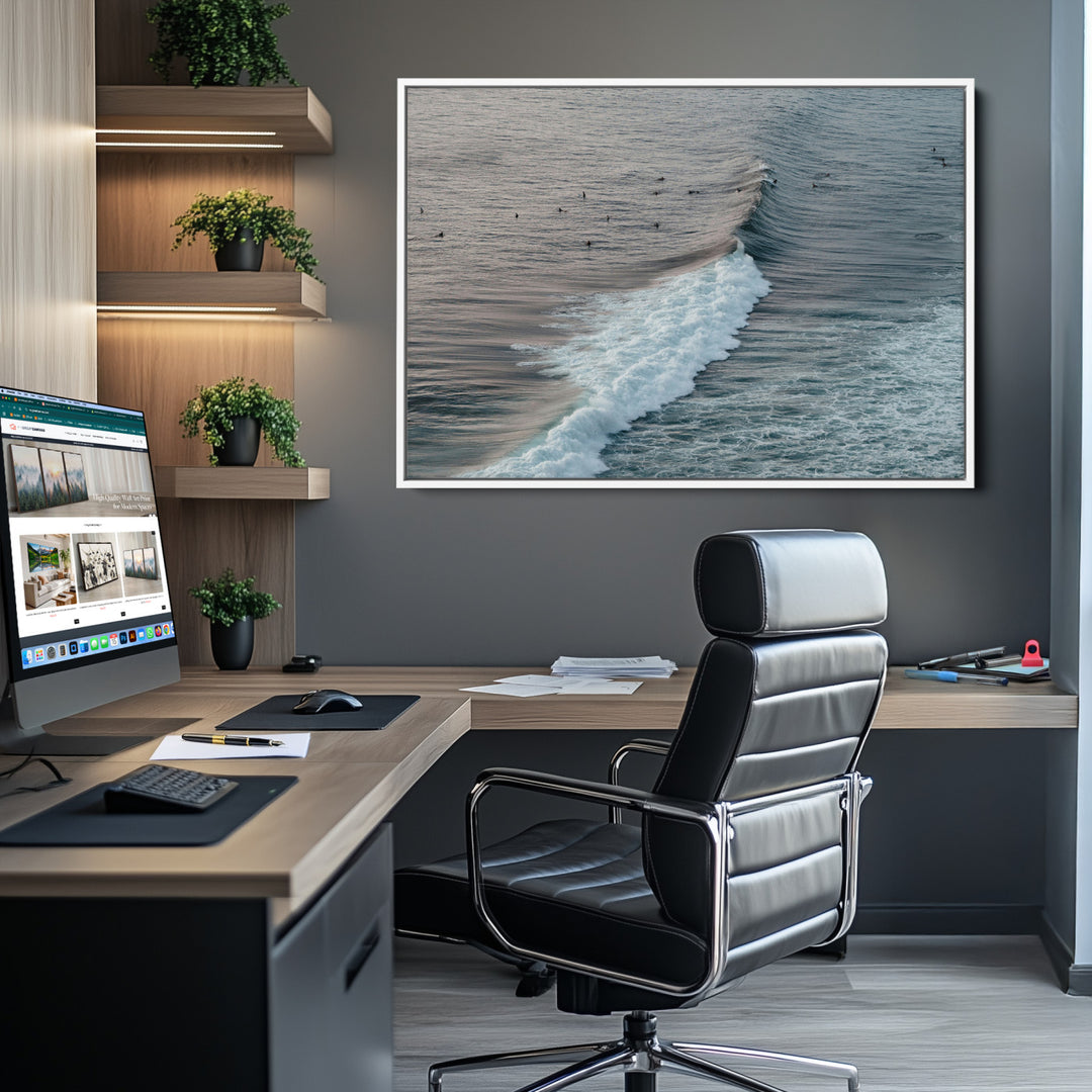 Ocean Waves Wall Art Canvas Print, Framed Coastal Serenity Art Picture Print, Surf Perfect Coastal Decor Artwork