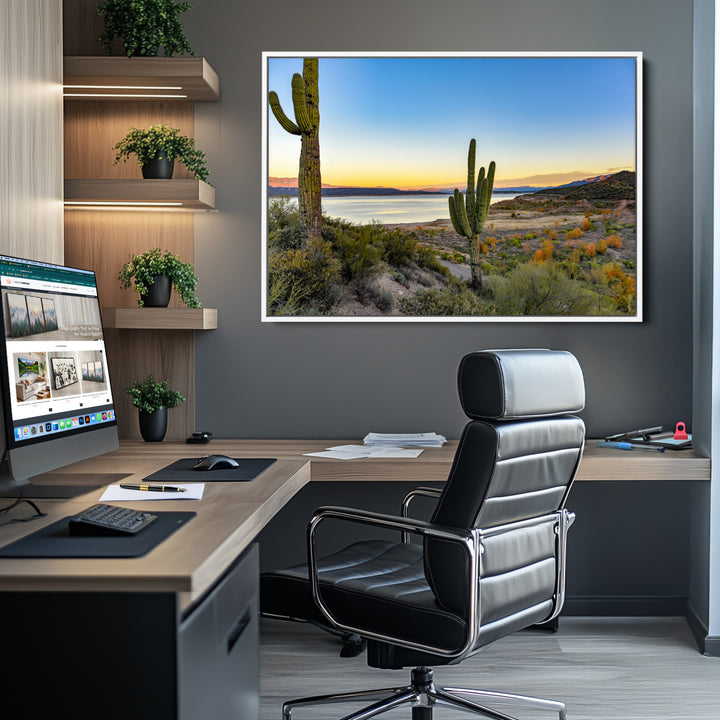 Saguaro Cactus Wall Art Canvas Print, Framed Desert Sunset Art Picture Print, Southwestern Perfect Southwestern Decor Artwork