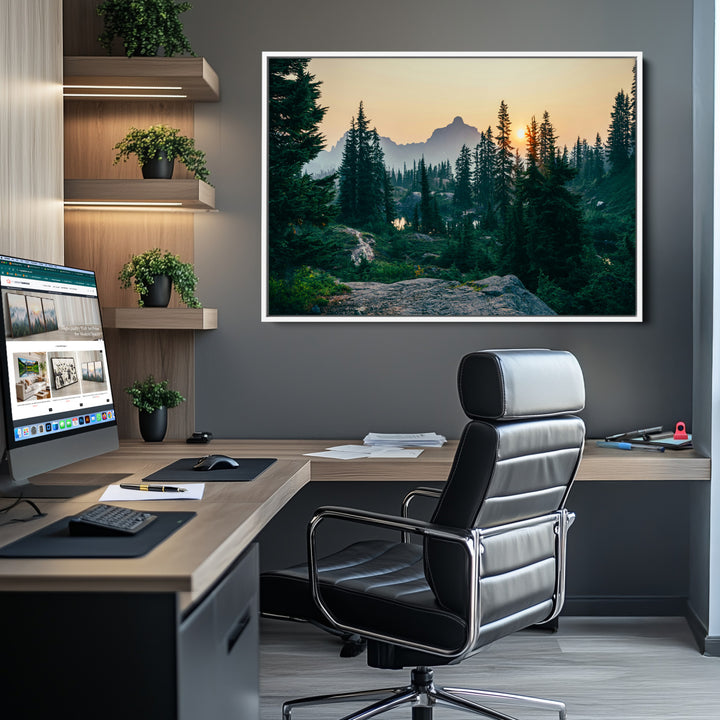 Mountain Wall Art Canvas Print, Framed Forest Serenity Art Picture Print, Mountain Perfect Rustic Decor Artwork