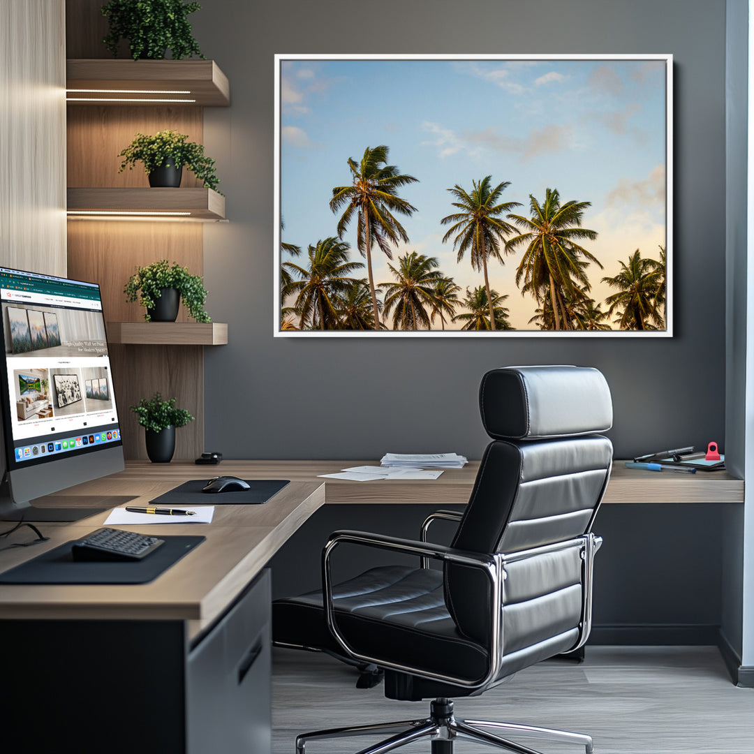 Palms Wall Art Canvas Print, Framed Tropical Art Picture Print, Coastal Perfect Coastal Decor Artwork
