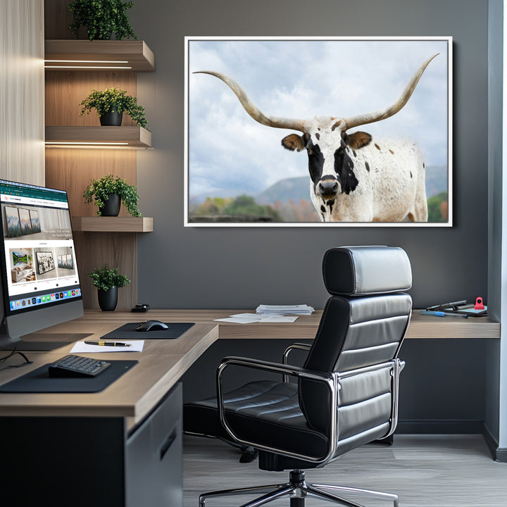 Texas Longhorn Wall Art Canvas Print, Framed Western Rustic Art Picture Print, Farmhouse Decor Perfect Farmhouse Decor Artwork