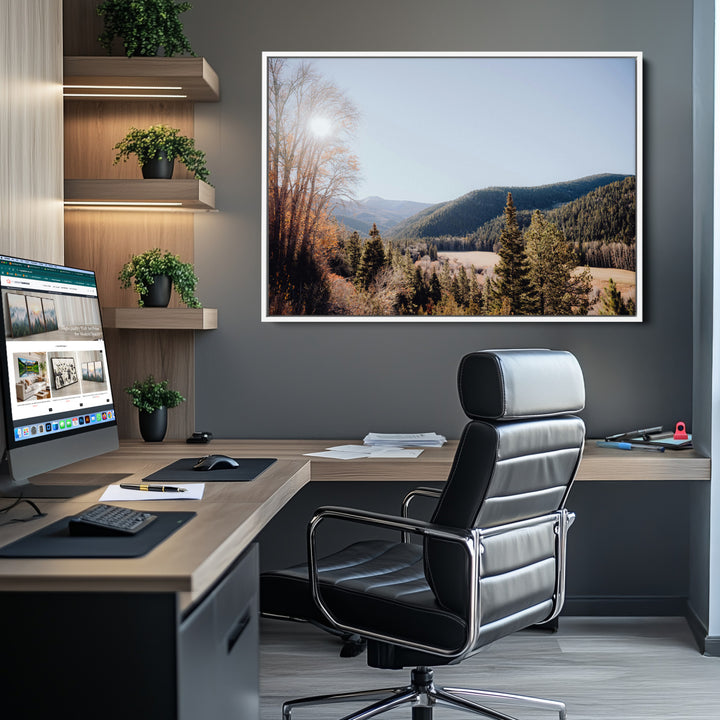 Rustic Landscape Wall Art Canvas Print, Framed Serene Valley Art Picture Print, Pine Tree Horizon Perfect Rustic Cabin Decor Artwork