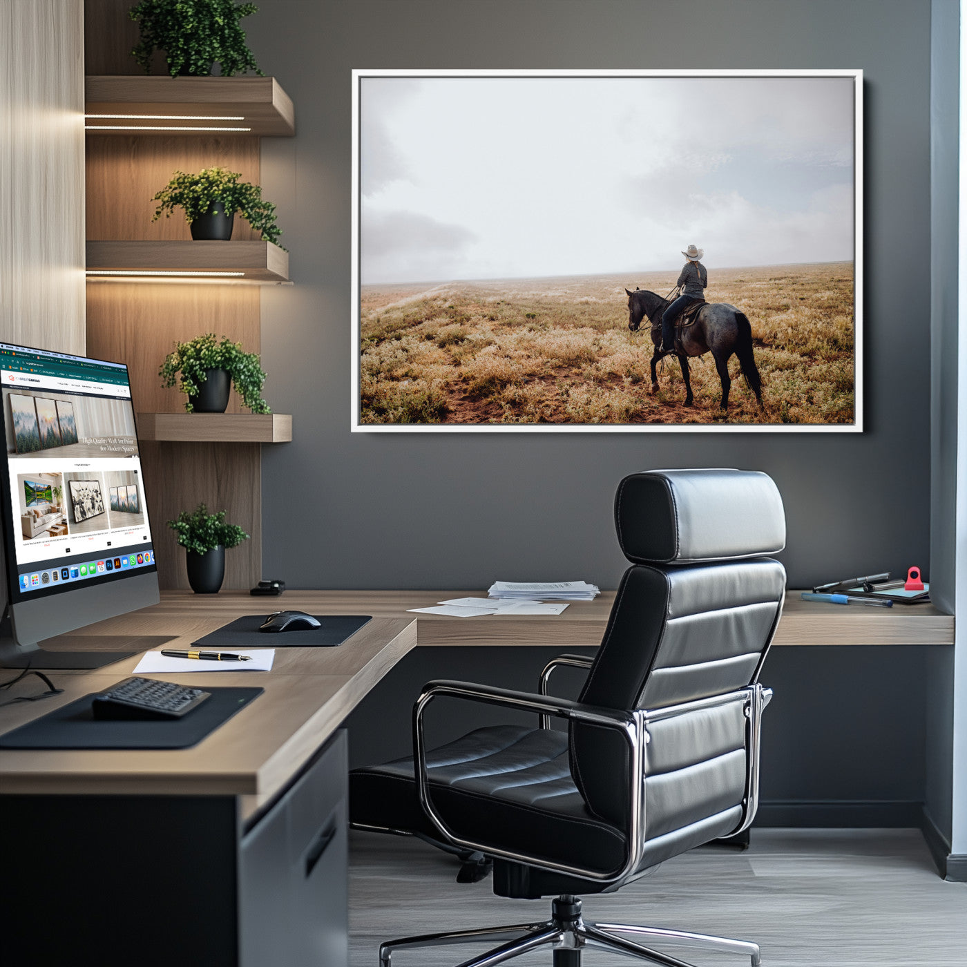 Cowboy Wall Art Wall Art Canvas Print, Framed Western Canvas Art Picture Print, Rustic Ranch Scene Perfect Rustic Western Decor Artwork
