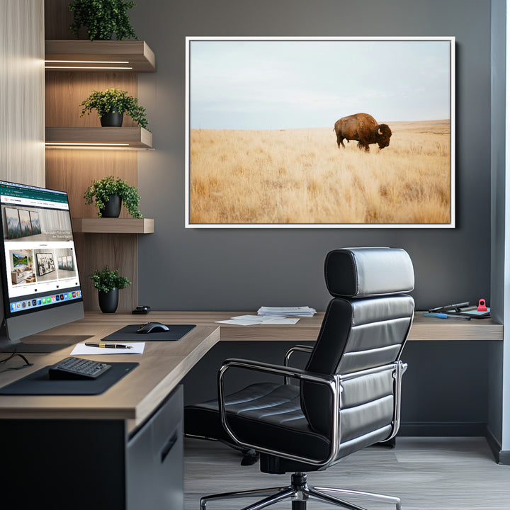 Buffalo Wall Art Canvas Print, Framed Western Wildlife Wall Decor Art Picture Print, Rustic Farmhouse Art Perfect Rustic Western Decor