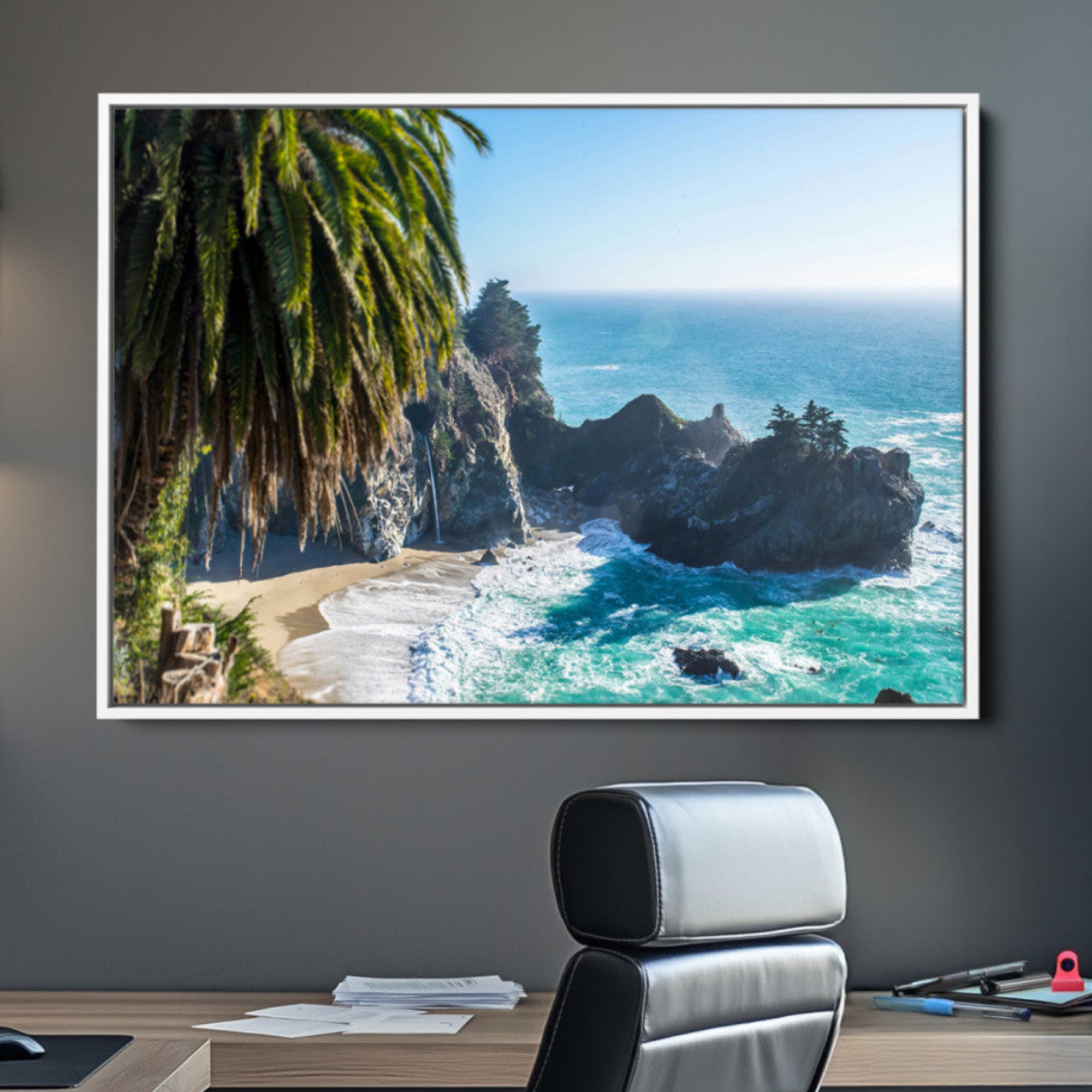 49714835-MGV-CV-36X24-Big Sur Wall Art Canvas Print – Framed California Coastline Tropical Ocean Photography Scenic Artwork for Home Office