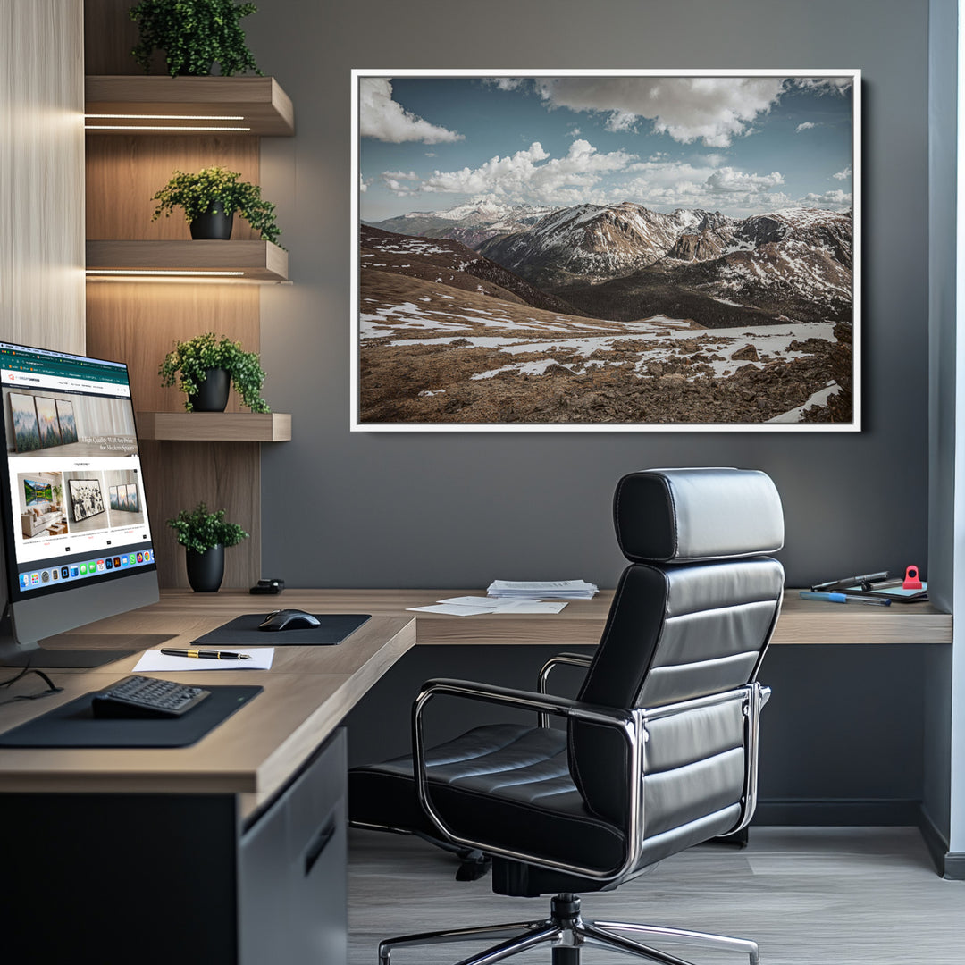 Mountain Landscape Wall Art Canvas Print, Framed Snowy Peaks Art Picture Print, Rugged Highlands Perfect Rustic Adventure Decor Artwork