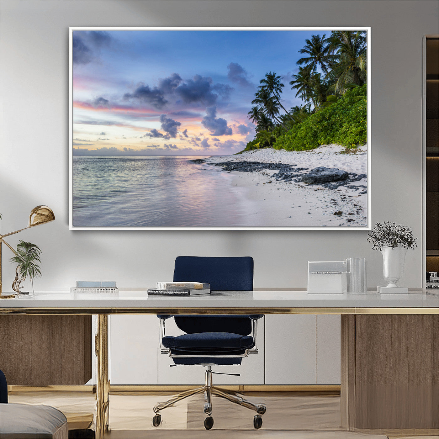 MGV-FC-36X24 - Tropical Beach Wall Art Canvas Print, Framed Sunset Glow Art Picture Print, Palm Tree Coast Perfect Tropical Coastal Decor Artwork
