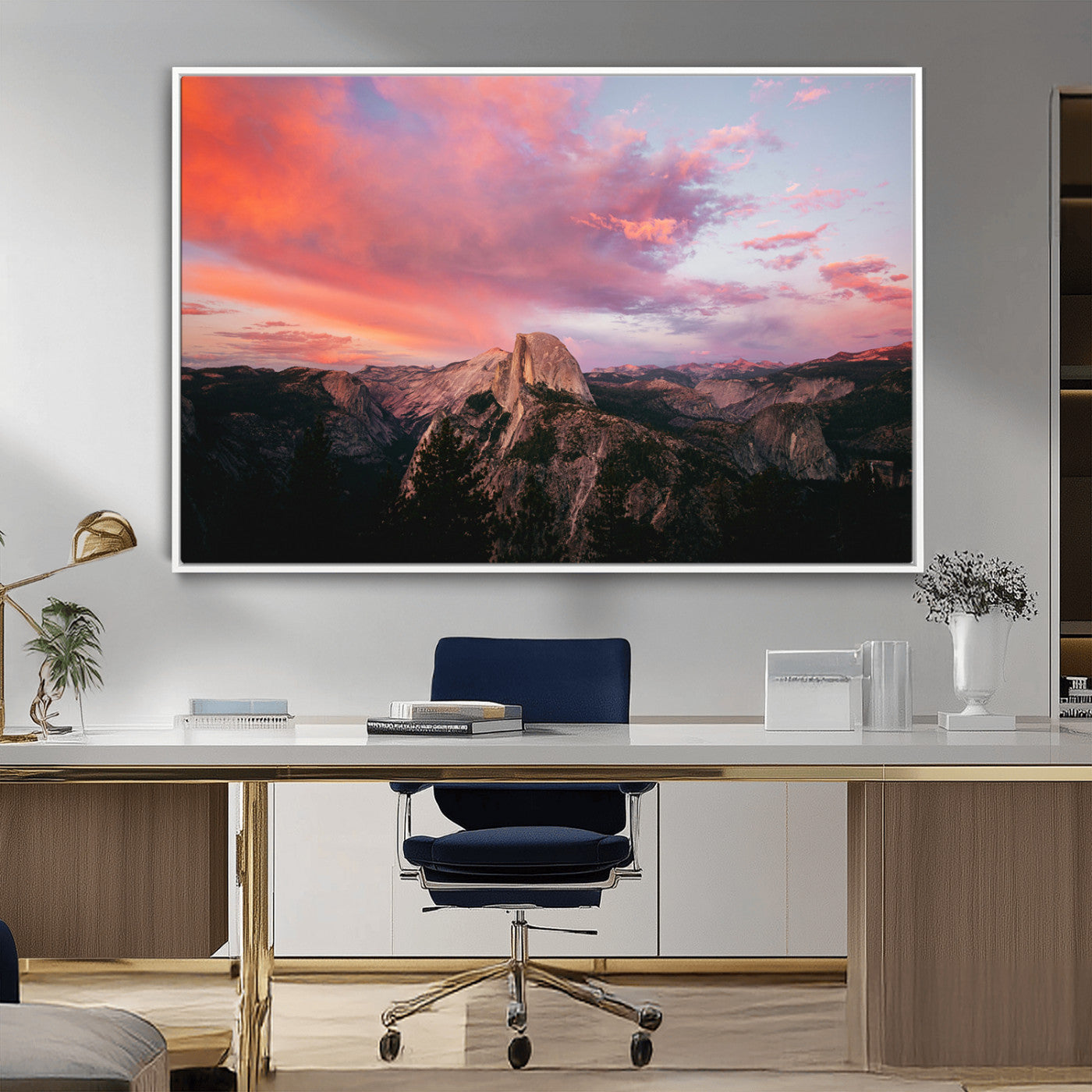 MGV-FC-36X24 - Half Dome Wall Art Canvas Print, Framed Yosemite National Park Art Picture Print, Dramatic Sunset Perfect Adventurous Wilderness Decor Artwork