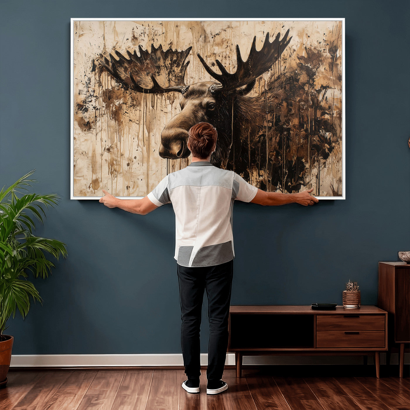 83505059-MGV-CV-36X24 - Moose Canvas Wall Art — Rustic Wildlife Painting Print | Cabin Lodge Decor | Large Animal Wall Art | Moose Gift for Him | Man Cave Art