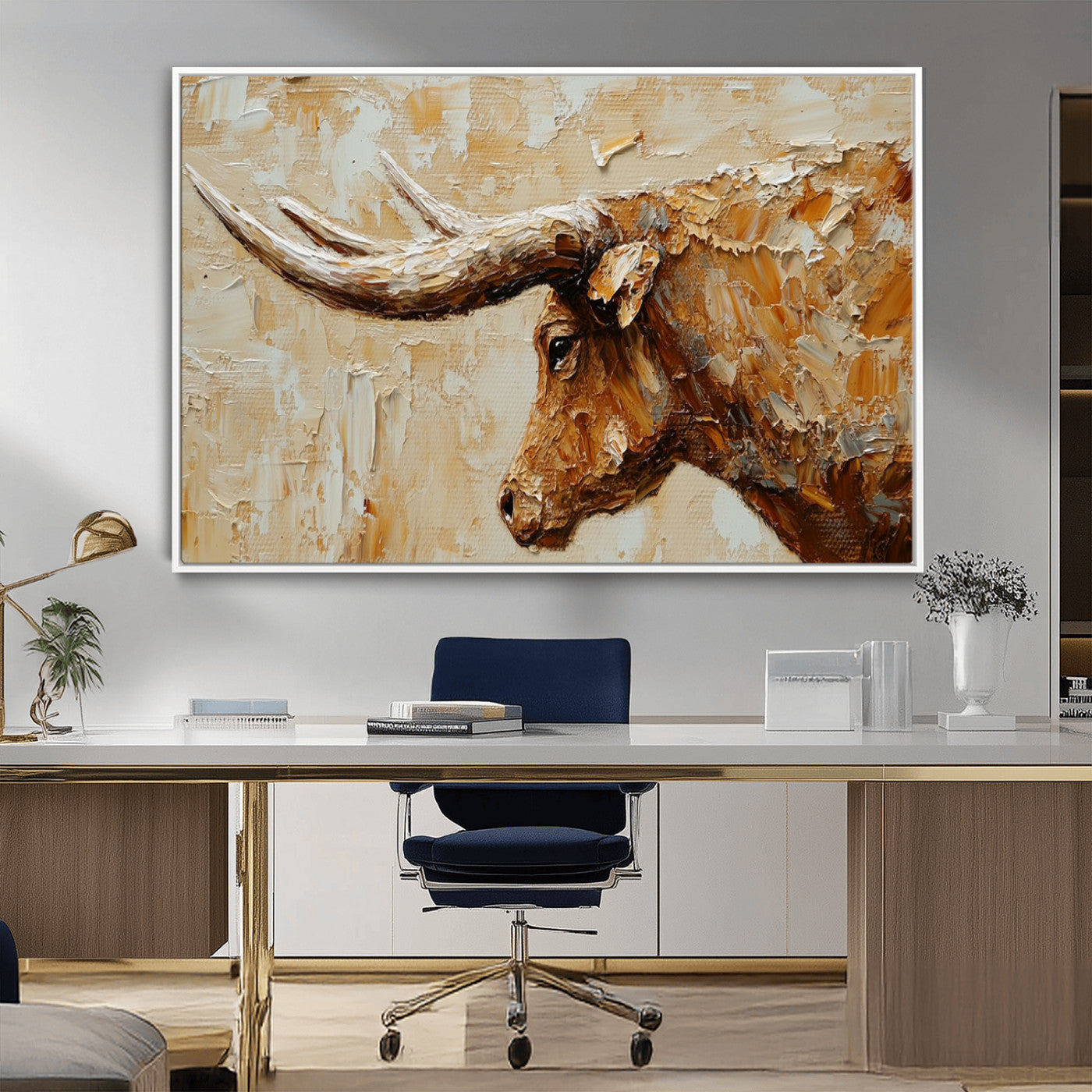 69611428-MGV-CV-36X24-Rustic Longhorn Bull Wall Art Canvas Print – Vintage Western Cattle Painting, Texas Steer Artwork for Ranch, Farmhouse or Cowboy Decor