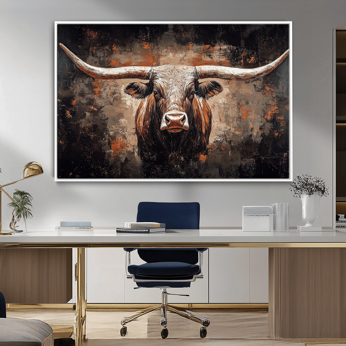 24779067-MGV-CV-36X24-Rustic Longhorn Bull Wall Art Canvas Print – Vintage Western Cattle Painting, Texas Steer Artwork for Ranch, Farmhouse or Cowboy Decor