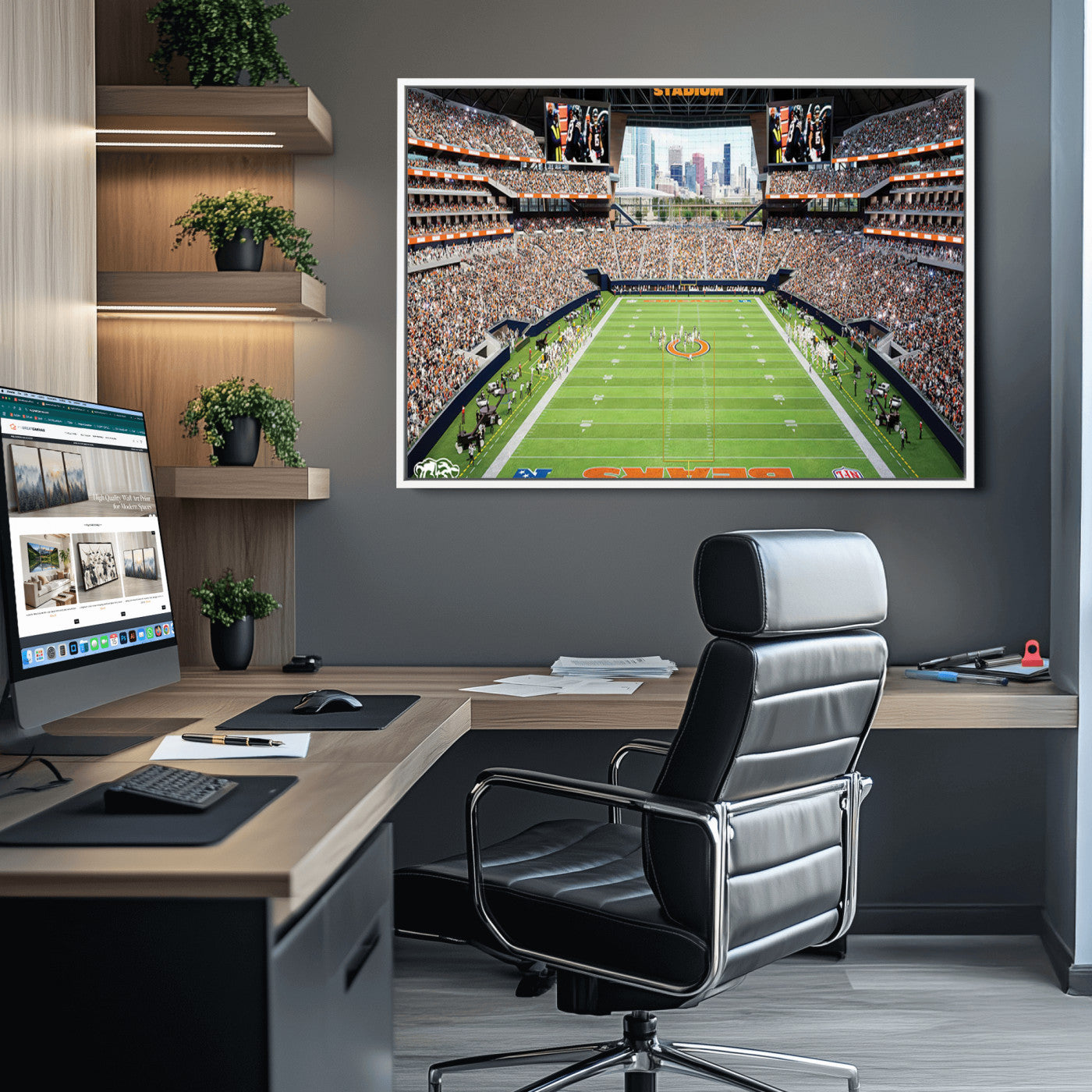 76935553-MGV-CV-36X24-Chicago Bears Soldiers Field Wall Art Canvas Print – Framed Football Stadium Artwork for Sports Fans, Soldier Field Skyline Canvas Decor for Game Room or Man Cave