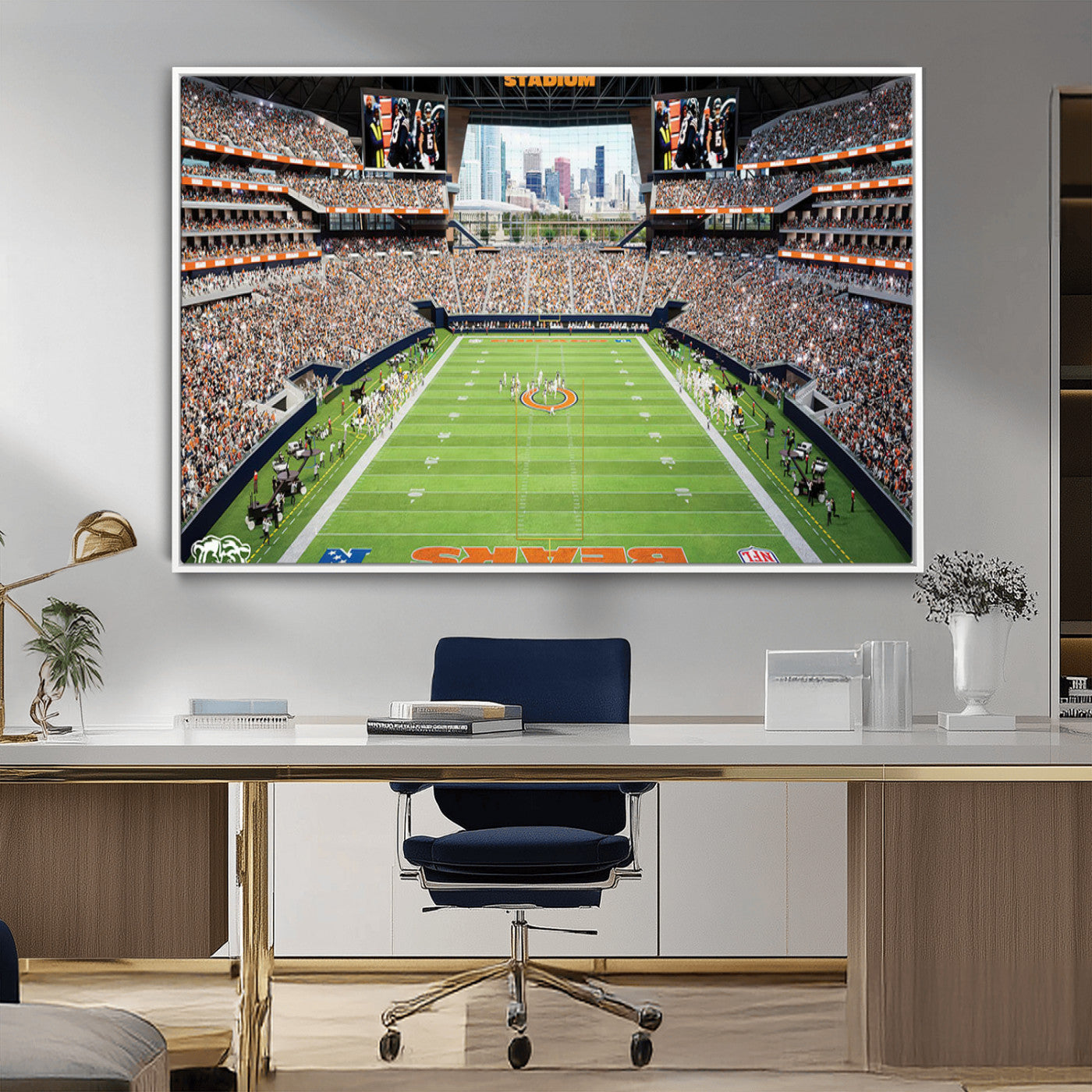 76935553-MGV-CV-36X24-Chicago Bears Soldiers Field Wall Art Canvas Print – Framed Football Stadium Artwork for Sports Fans, Soldier Field Skyline Canvas Decor for Game Room or Man Cave