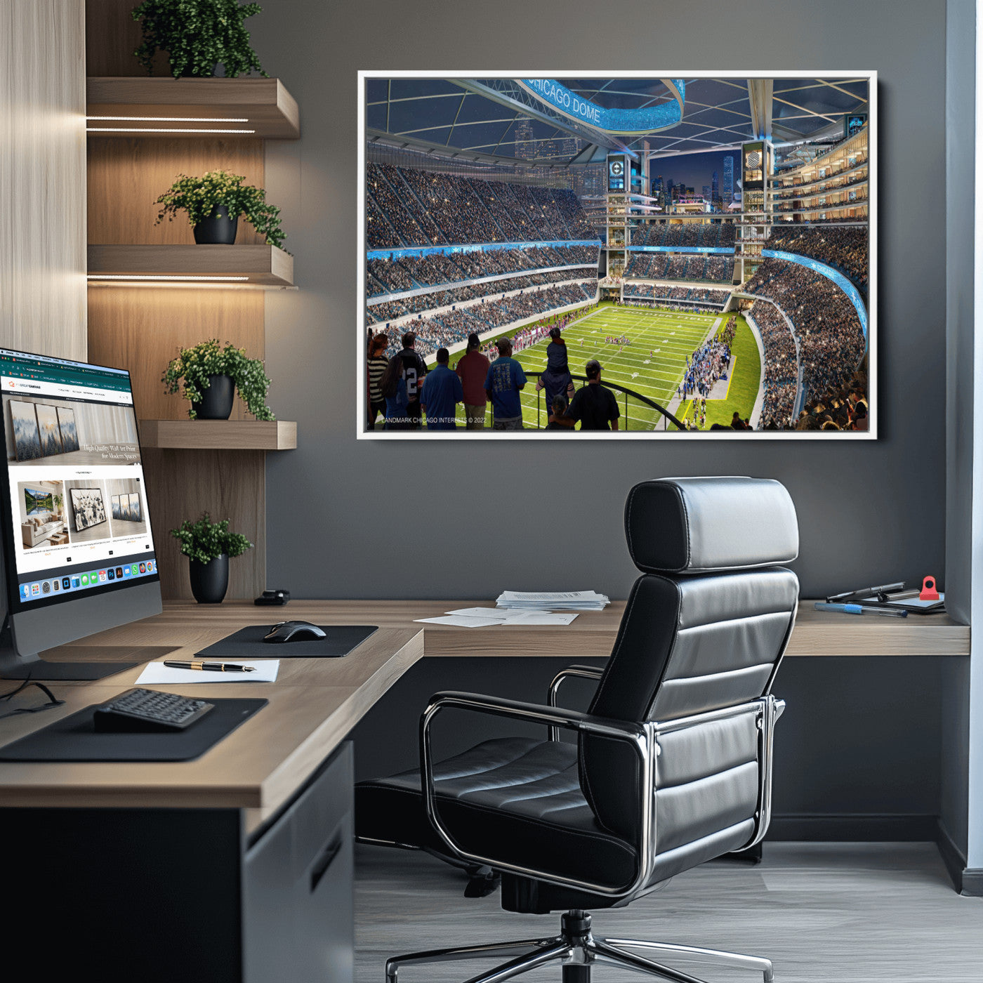 41816511-MGV-CV-36X24-Chicago Bears Soldiers Field Wall Art Canvas Print – Framed Football Stadium Artwork for Sports Fans, Soldier Field Skyline Canvas Decor for Game Room or Man Cave