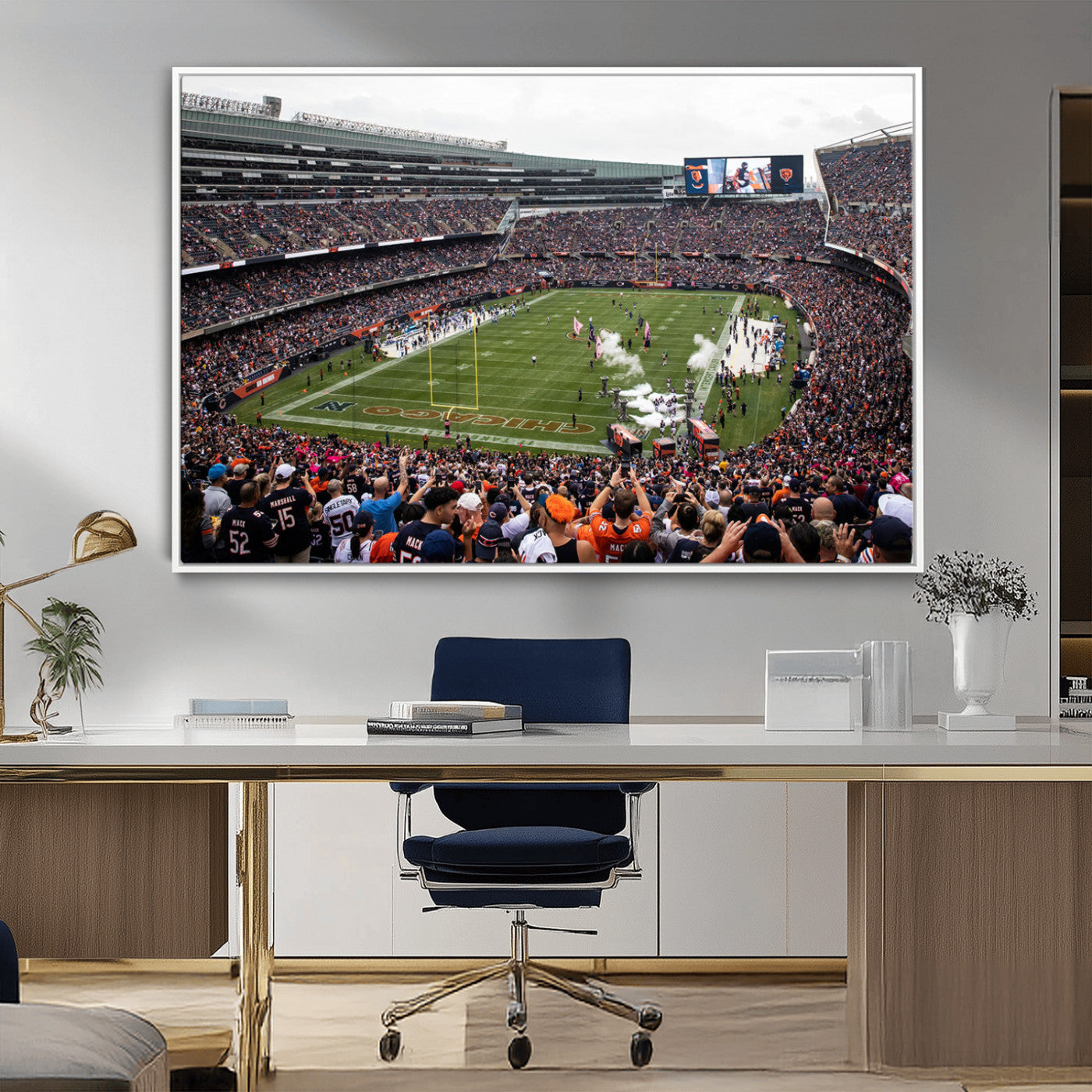 18347149-MGV-CV-36X24-Chicago Bears Soldiers Field Wall Art Canvas Print – Framed Football Stadium Artwork for Sports Fans, Soldier Field Skyline Canvas Decor for Game Room