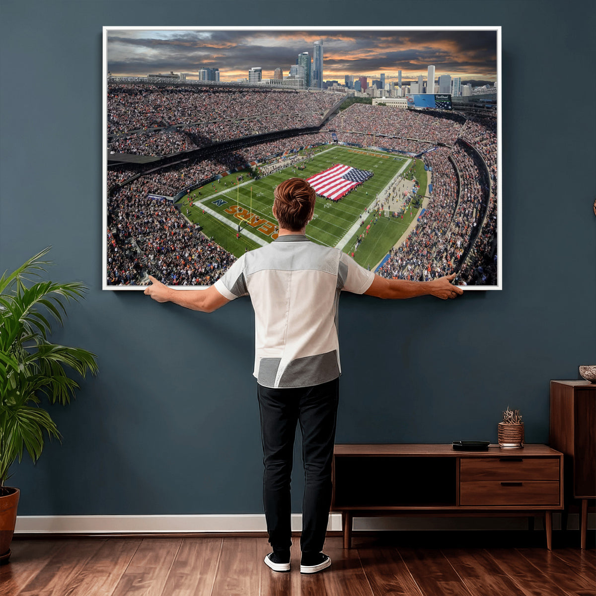 98106777-PAN-FL-20X10 - Chicago Bears Soldiers Field Wall Art Canvas Print, Extra Large Game Room Wall Decor