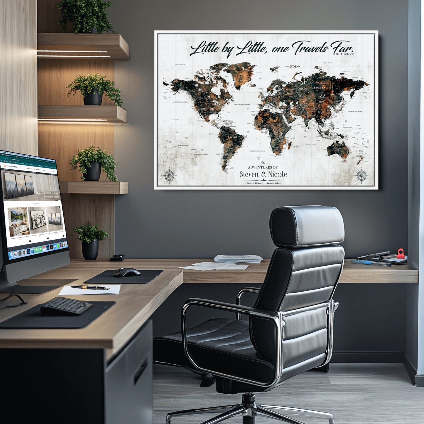 89231588-MGV-CV-36X24-Custom Push Pin World Map Wall Canvas Print – Personalized Travel Tracker with Pins – Framed Large Multi-Size Canvas for Home Office Decor