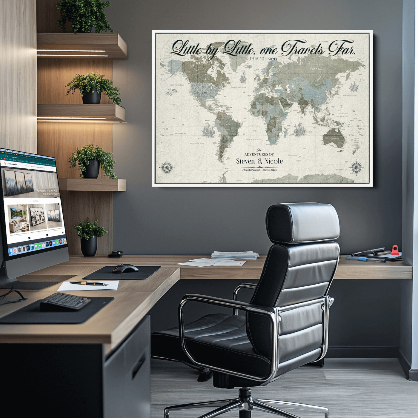 72081300-MGV-CV-36X24-Custom Push Pin World Map Wall Canvas Print – Personalized Travel Tracker with Pins – Framed Large Multi-Size Canvas for Home Office Decor