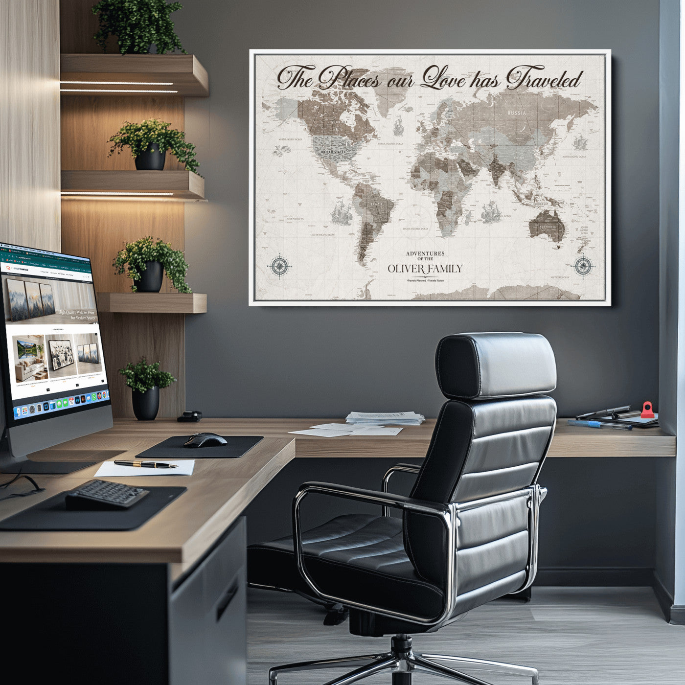 88245481-MGV-CV-36X24-Custom Push Pin World Map Wall Canvas Print – Personalized Travel Tracker with Pins – Framed Large Multi-Size Canvas for Home Office Decor